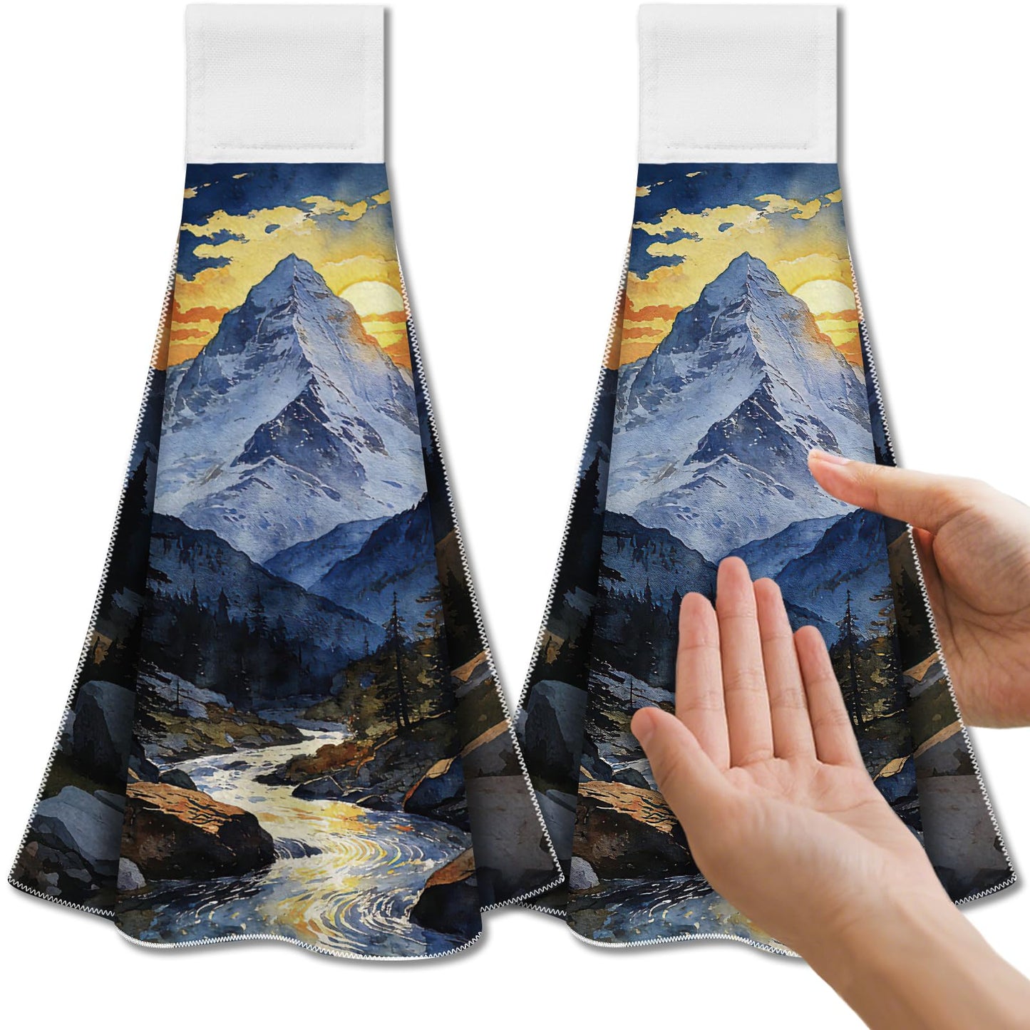 CUTHOLLOW 2 Pcs Mountains and Landscape Hanging Kitchen Towels with Loop