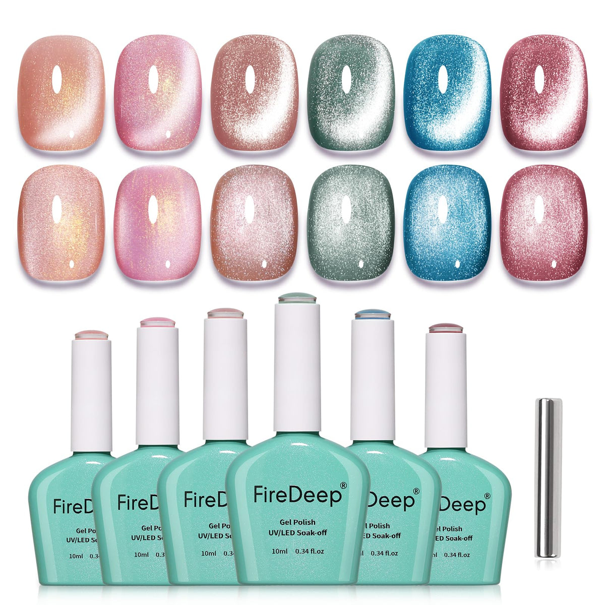 Firedeep Cat Eye Gel Polish Set with Magnet 6 Colors Pink Nude Magnetic Nail Polish DIY at Home Salon Art Gift for Women (10ml *6)