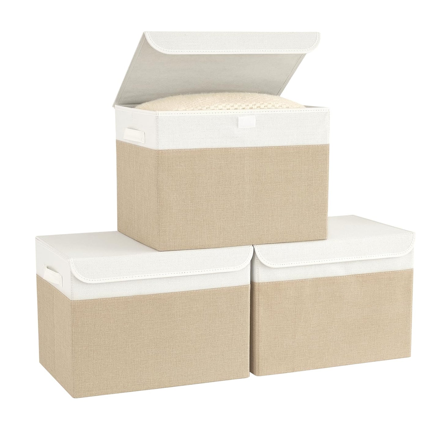Bagnizer Large Collapsible Storage Baskets with Lids & Handles 3PCS