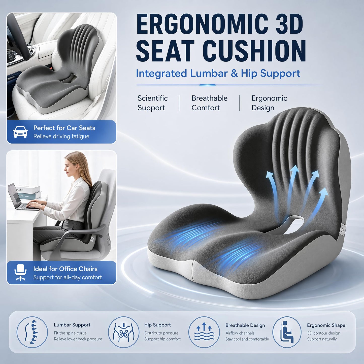 Ergonomic Memory Foam Seat Cushion, Car Seat Cushion, Coccyx Cushion