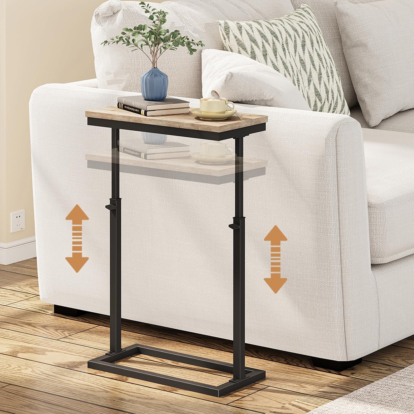 TUTOTAK End Table, Side Table, Tall Couch Table, Sofa Table, Living Room, Bed Room, Greige TB01BG0832EU