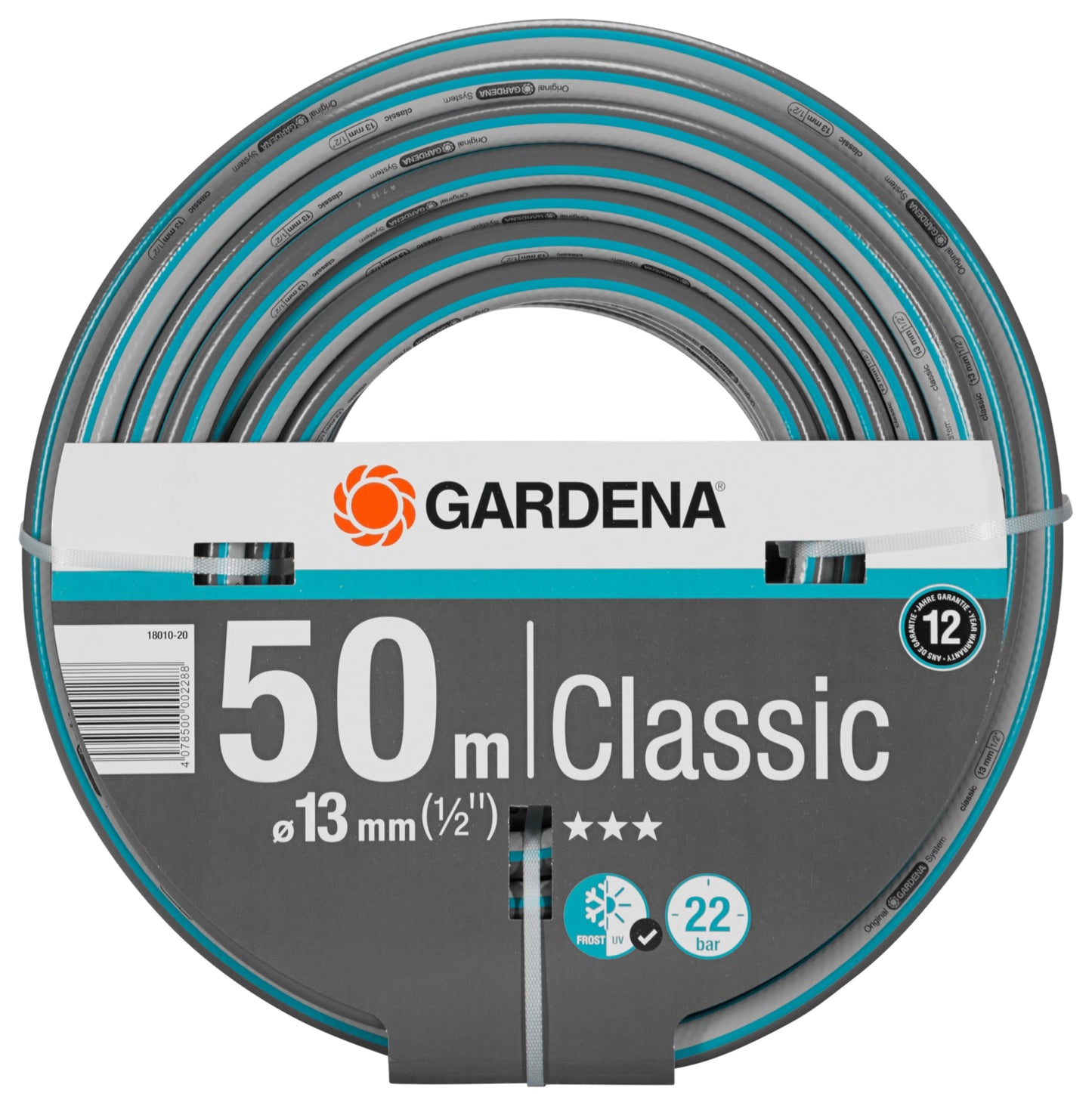Gardena Classic Hose, 13 mm (1/2 inch), 50 m: Universal Garden Hose of Robust Cross-Weave, 22 bar Burst Pressure, Frost/UV Resistant, Without System