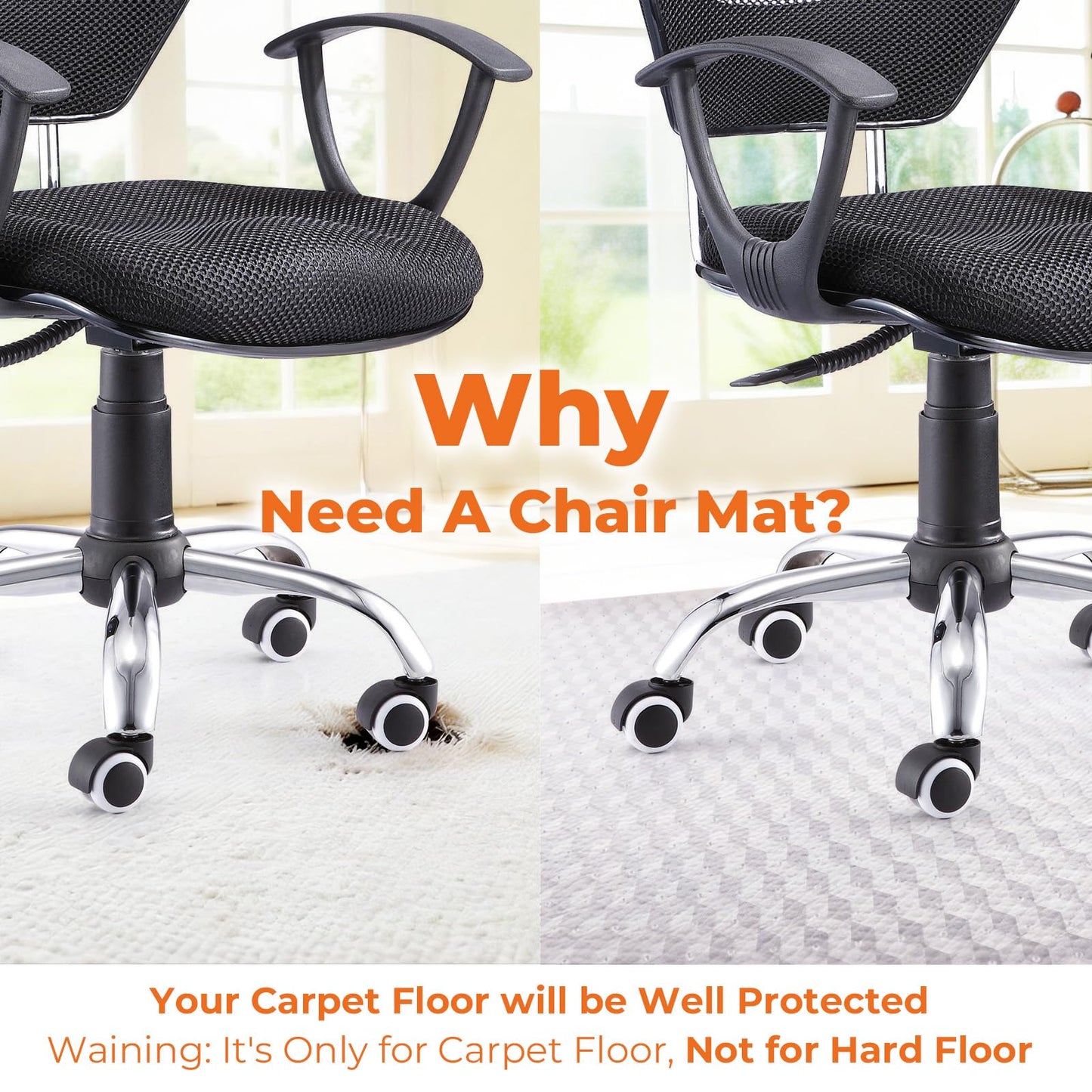 Office Chair Mat for Carpets, 120 x 90 cm Desk Chair Mat for Rolling Chairs on Low Pile Carpets, Easy Glide Floor Mat for Home, Gaming