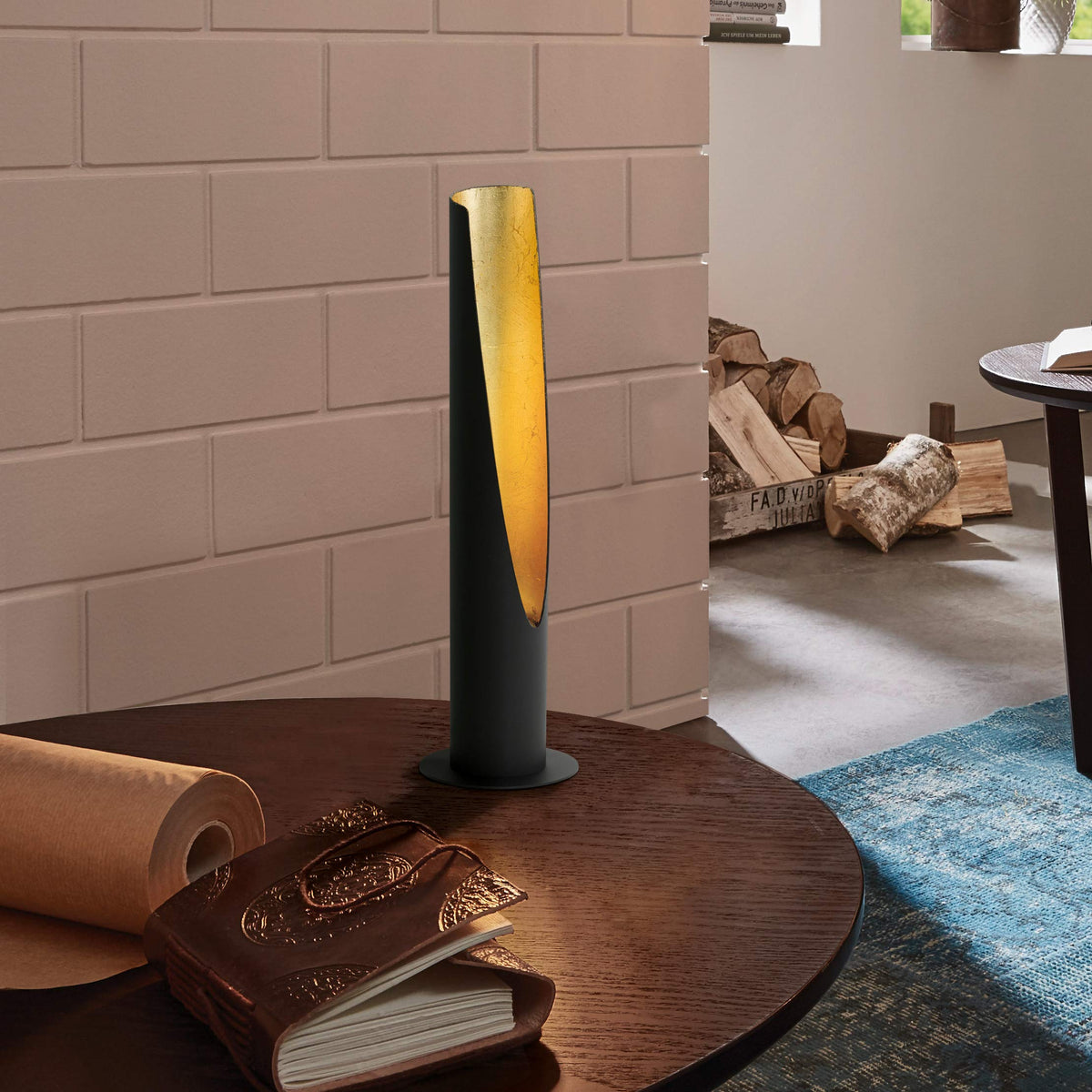 Eglo Table Lamp Barbotto, 1 Bulb Table Light, Steel Rod Lamp, Colour: Black, Gold, Socket: GU10, incl. Switch.