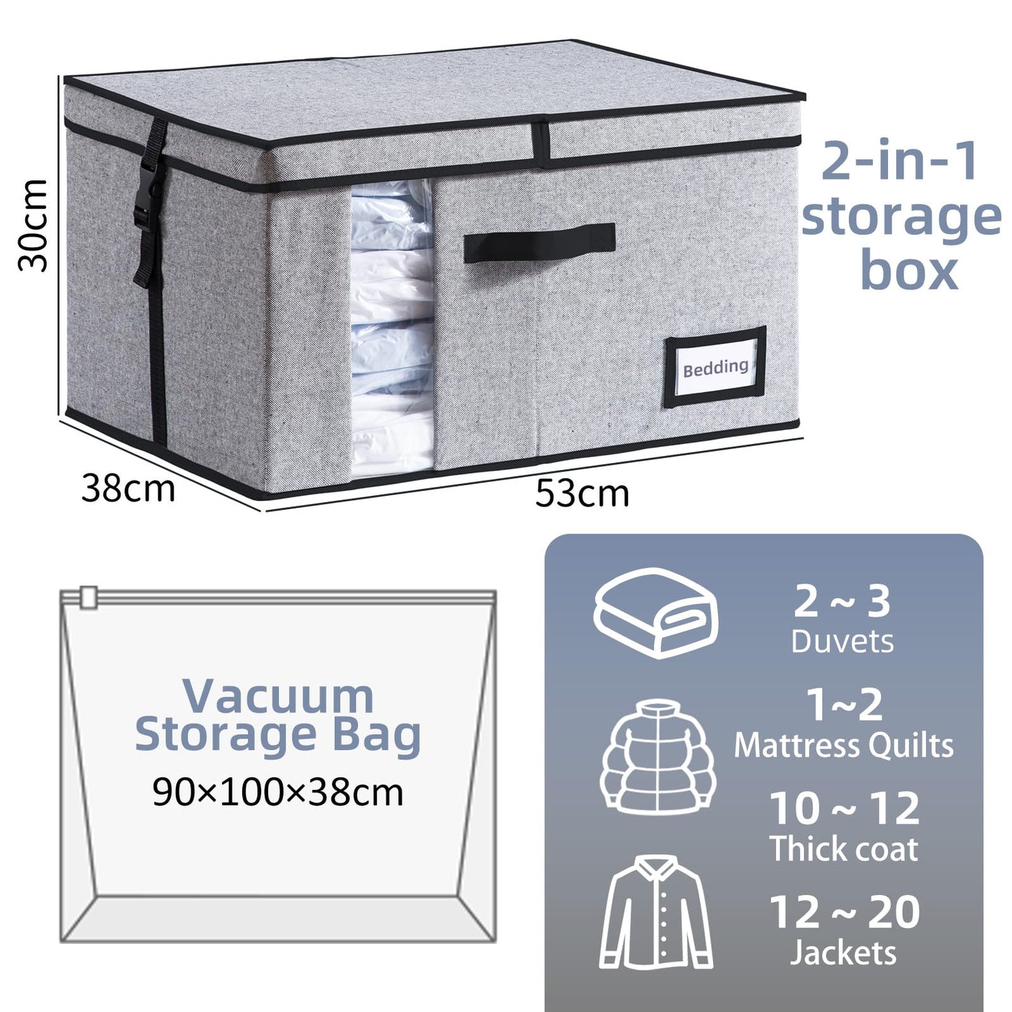 TAILI Vacuum Storage Bag with Box,53x38x30 cm 2 in 1 Space Saver for Duvets