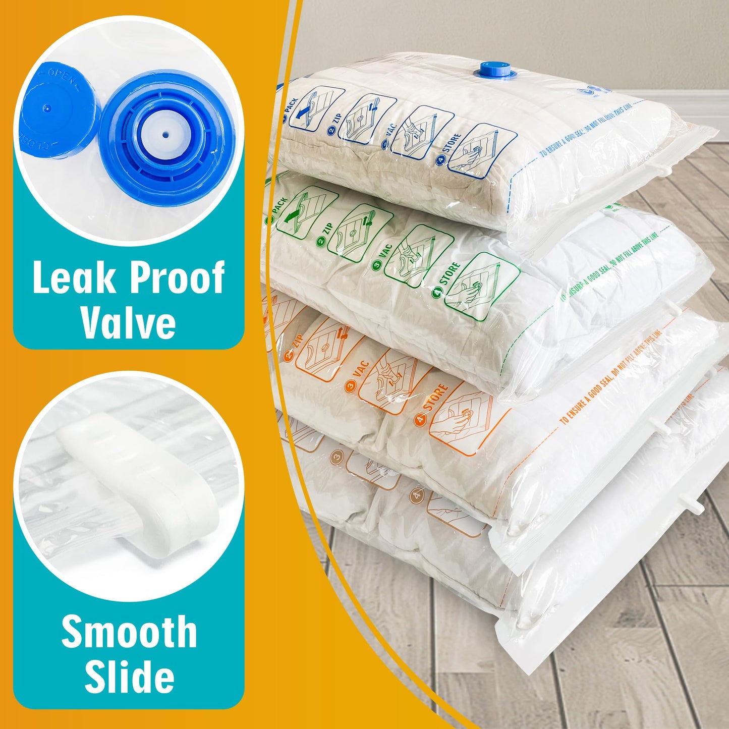 STORAGE MASTER Space Saver Bags for Travel and Home Reusable Vacuum Storage Bags Save 80% More Storage Space Work with Vacuum Cleaner