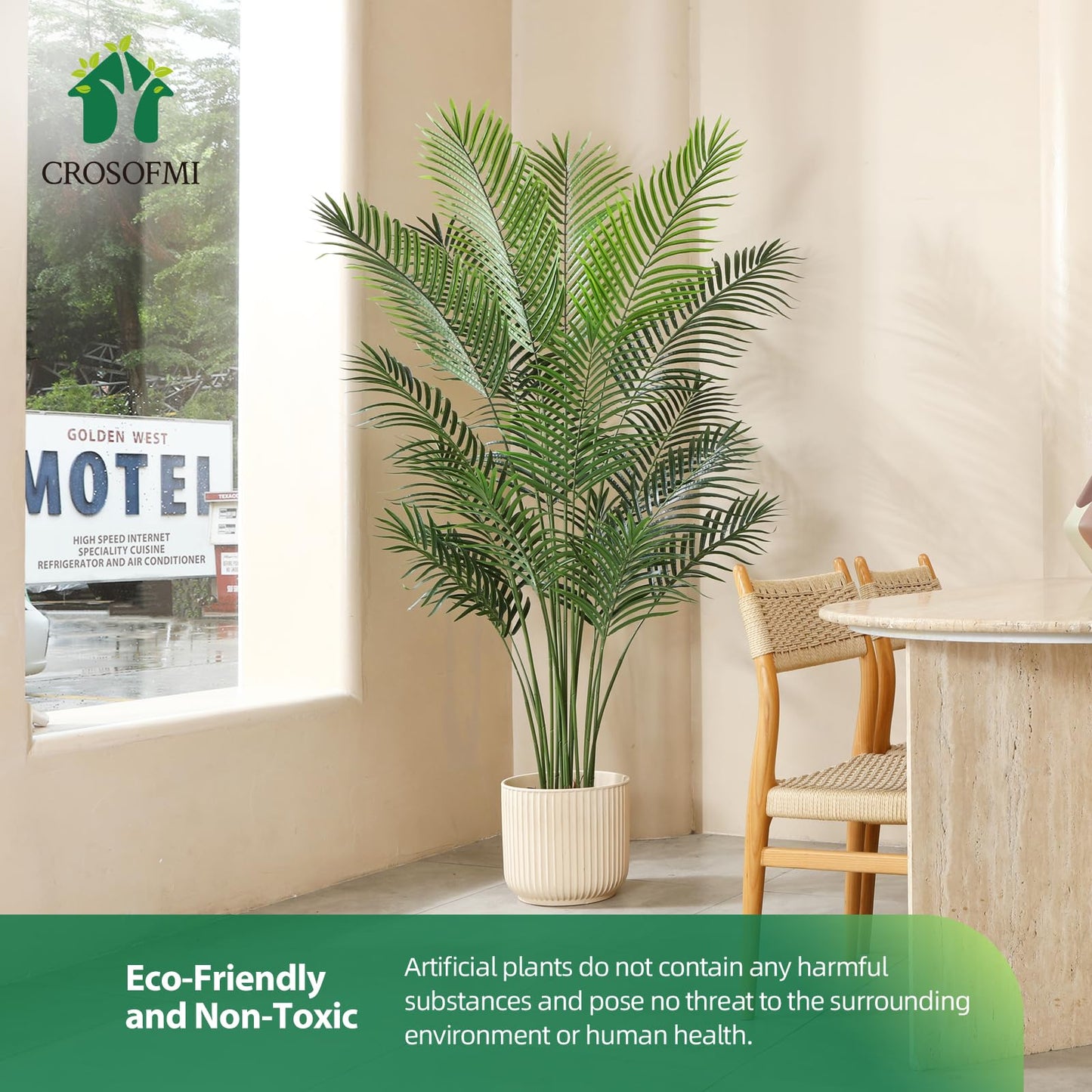 CROSOFMI Artificial Areca Palm Tree 170CM Fake Tropical Palm Plant,Perfect Faux Dypsis Lutescens Plants in Pot for Indoor Outdoor Home Office Garden