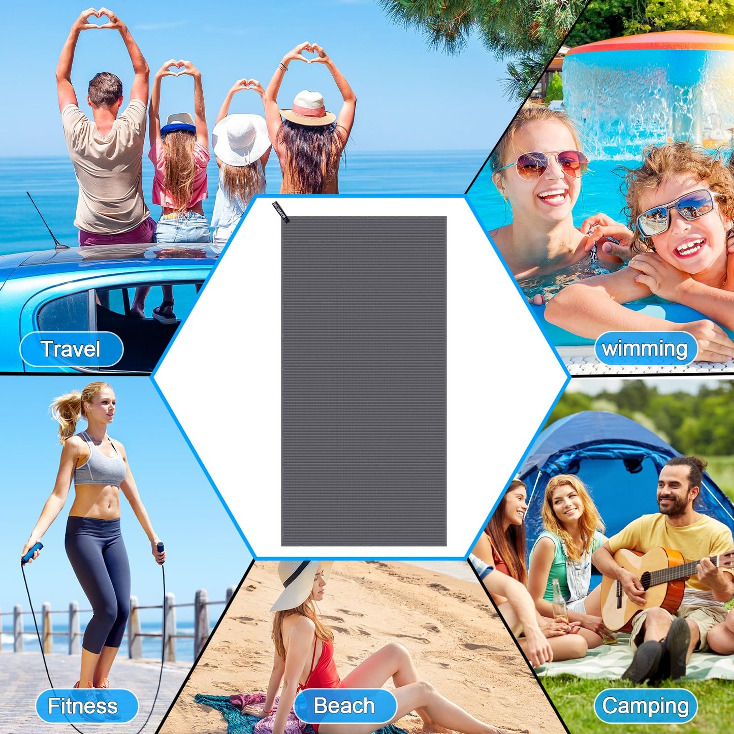 Zocipro Microfibre Beach Towel for Adults, 180x80cm with Mesh Bag