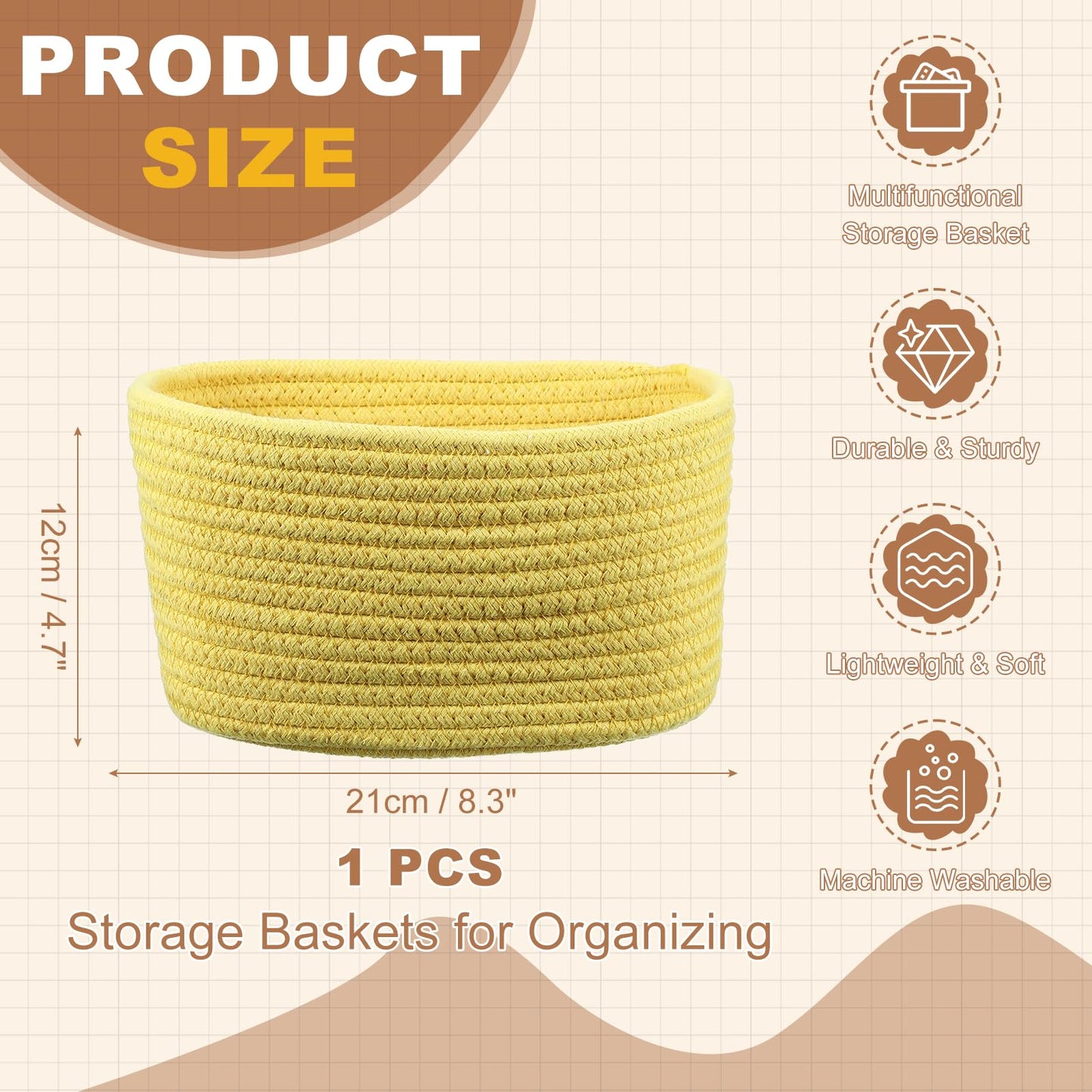 sourcing map Small Woven Basket, 21x15x12 cm Rectangular Rope Basket Decorative Gift Chest Box Cute Mini Woven Storage for Organizing Shelf Storage