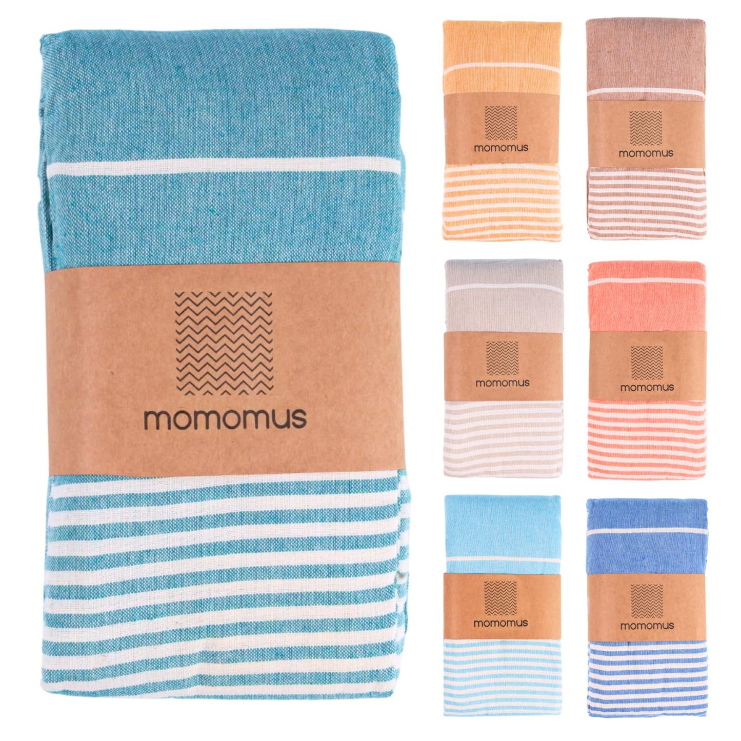 MOMOMUS Fouta XXL, Extra Large Beach Towel for Adults - Beach Picnic Blanket - 100% Cotton, with Fringes and Sand Free - Sea Green, 210x240 cm