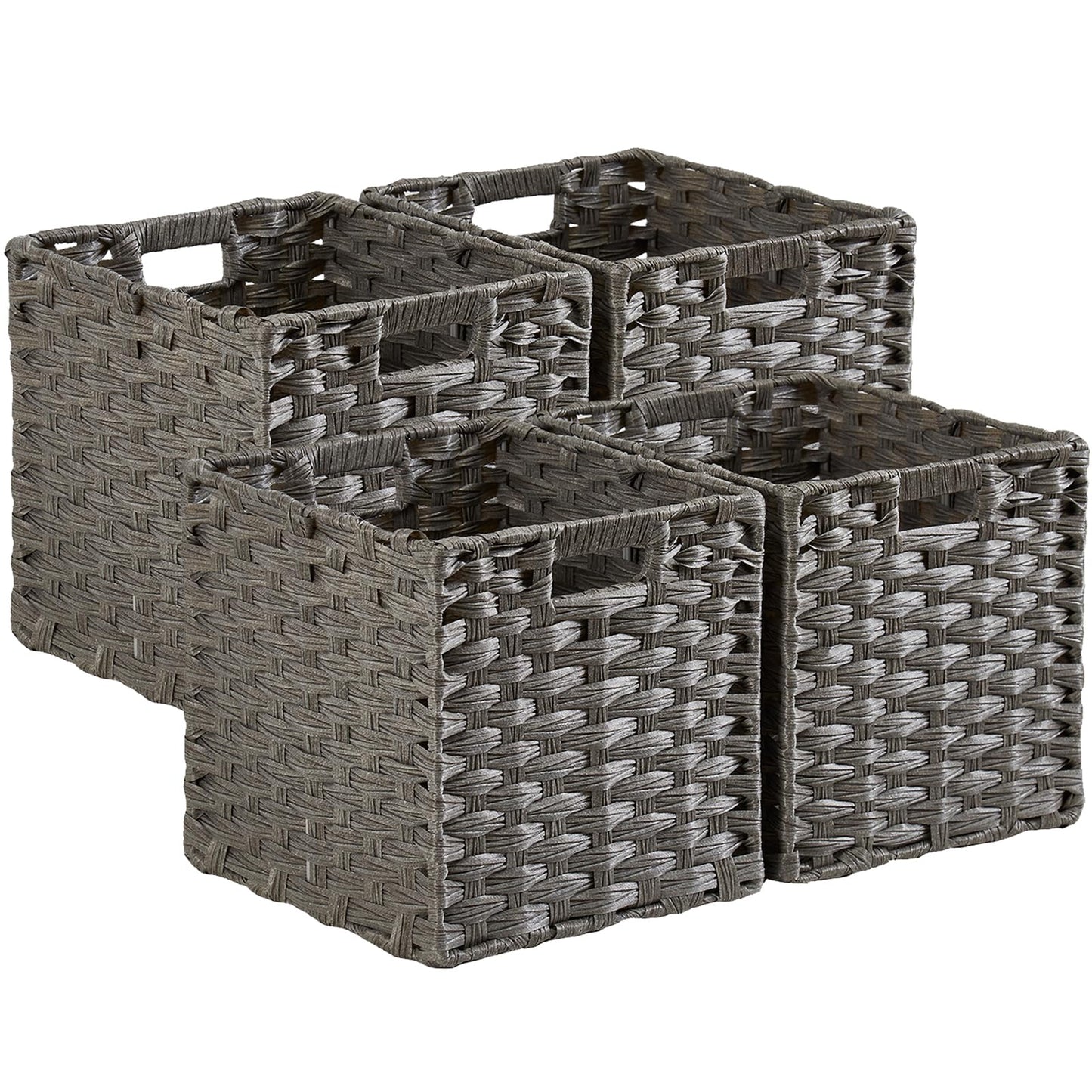 SOCOHOME Cube Storage Box,31x31x31cm Faux Rattan Boxes for Toy Clothes Shelf Nursery Closet Waterproof,Non-Mouldy(Grey, 4 Pcs)