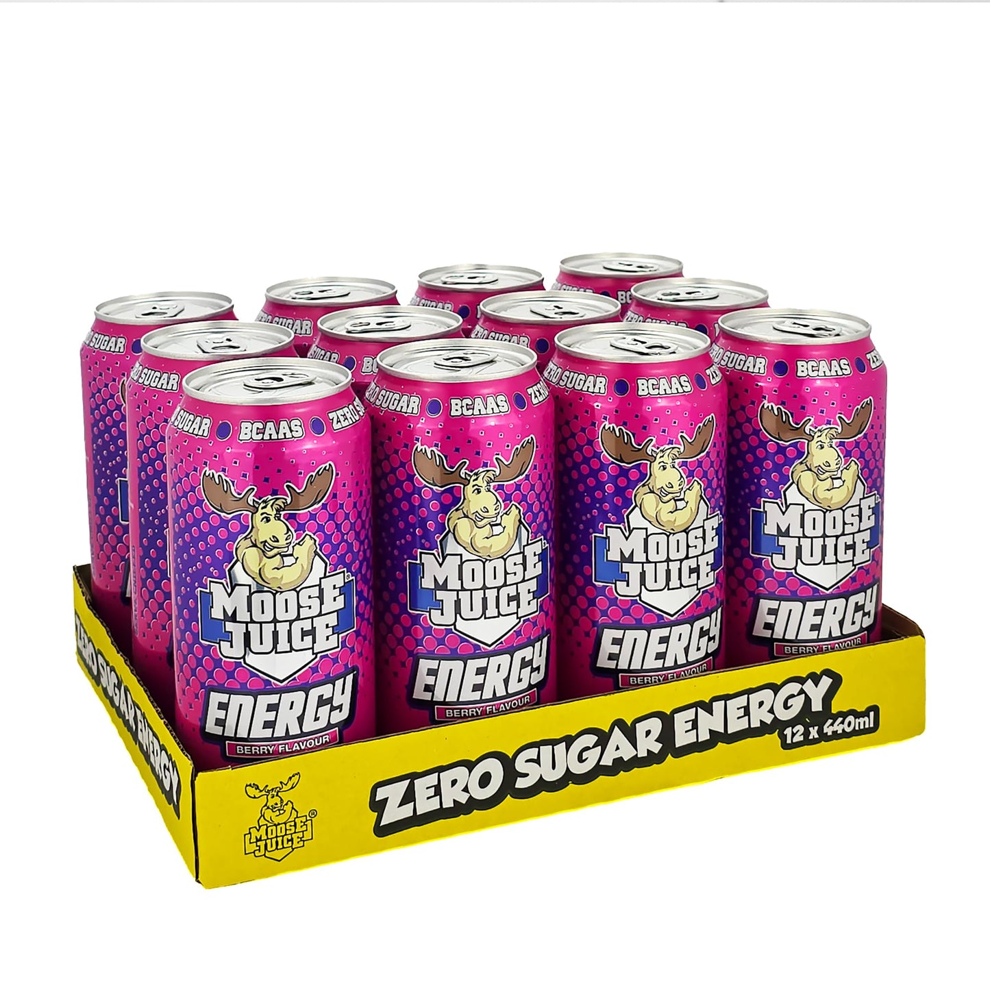 Moose Juice // Clean Energy + BCAA Drink // Only 14 kcal // 141mg Caffeine // Zero Sugar & Aspartame // Vitamins // Berry // 12 x 440ml Cans