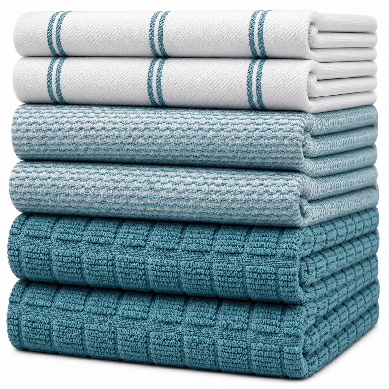 Premium Tea Towels (20”x 28”/ 50 x 70 cm, 6 Pack) – Large Cotton Kitchen Tea Towel – Flat & Terry Towel