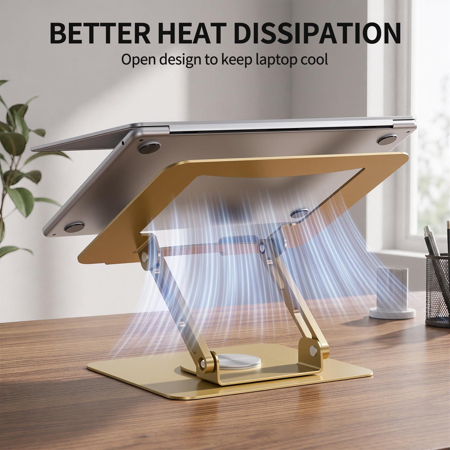 SOUNDANCE 360 Rotating Laptop Stand, Ergonomic Computer Riser for Desk, Adjustable Height Multi-Angle Metal Holder