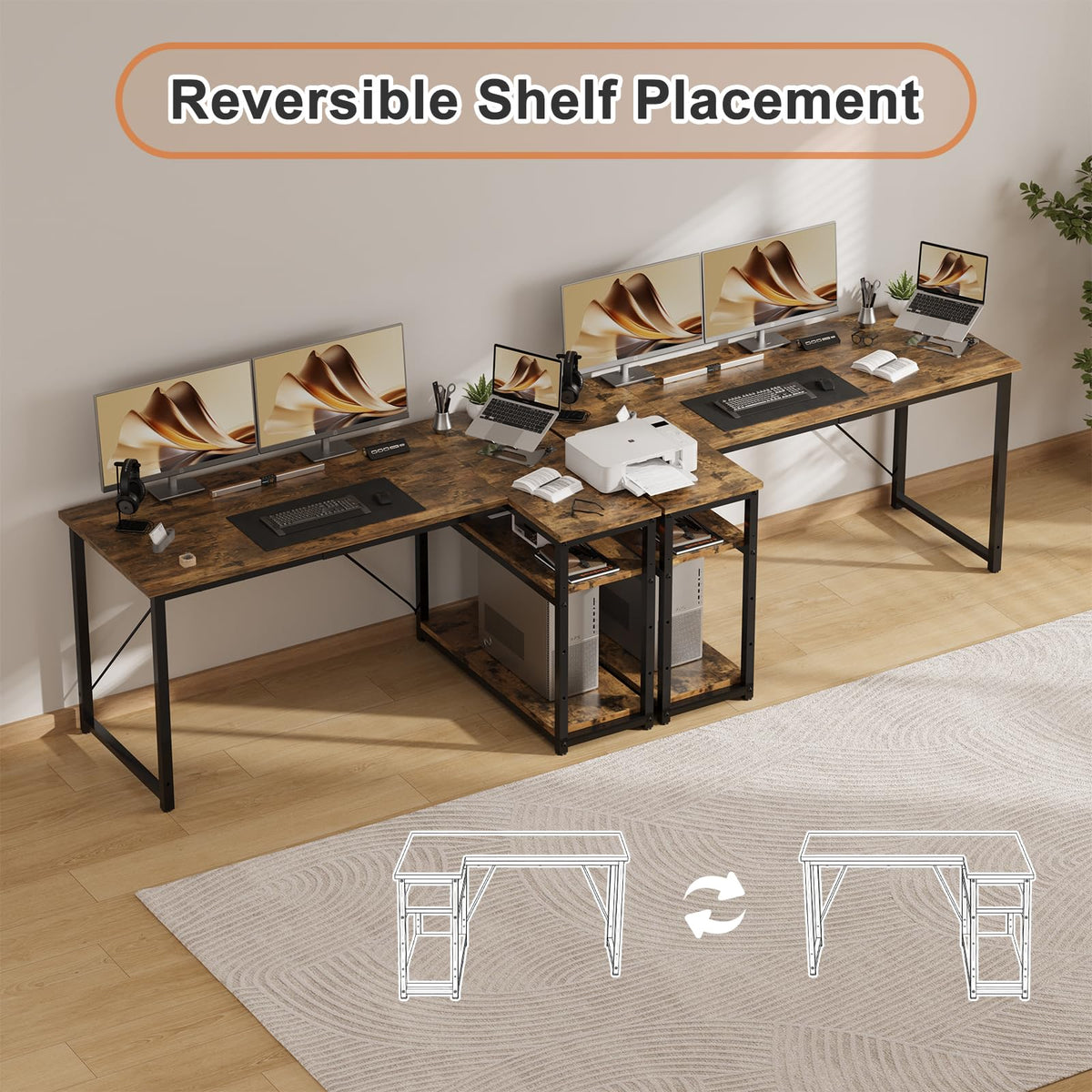 JUMMICO Small L Shaped Desk 100x80cm with Storage, Corner Computer Desk with Reversible Shelf, Sturdy Office Desk & Workstations for Home Office