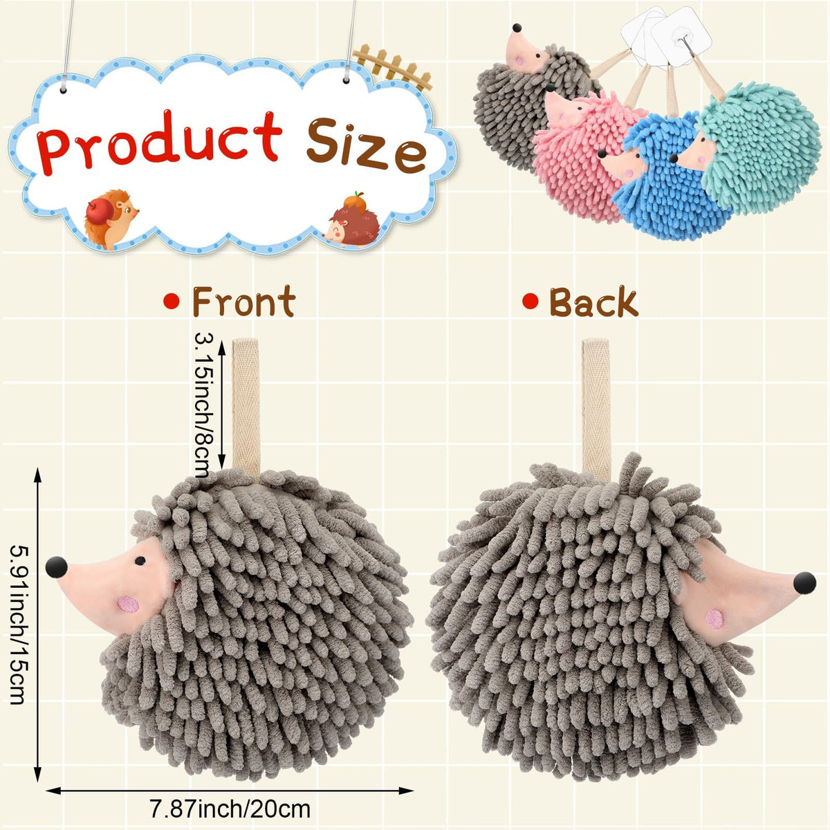 HULKAY 4 Pcs Chenille Hand Towels Hedgehog Decorative Towels Fuzzy Ball Hand Towels Creative Hand Towel Absorbent Small Hanging for Drying Hand Bath