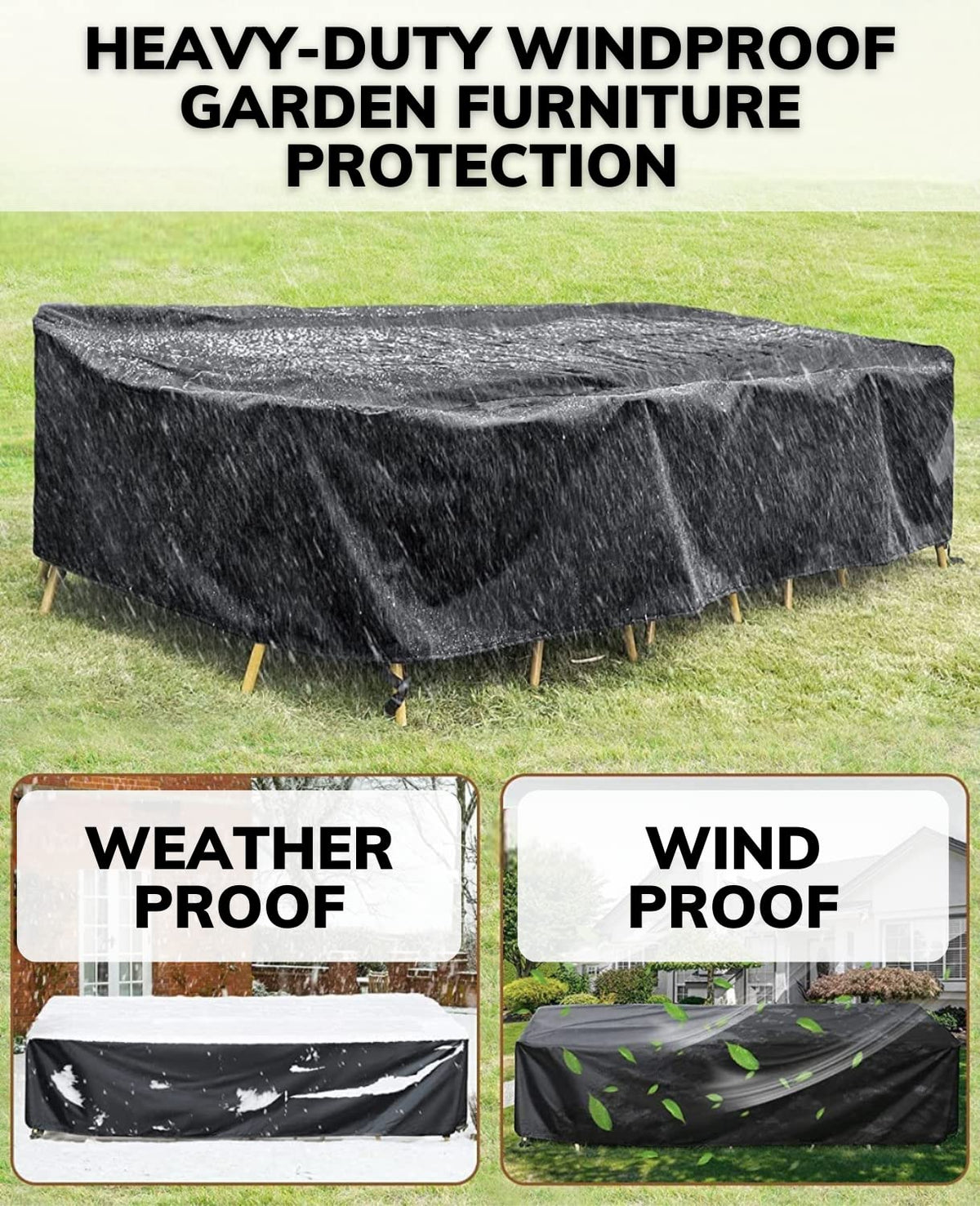 Straame - Outdoor Furniture Protection Cover ? Heavy Duty 420D Oxford Fabric ? Waterproof & Windproof Anti-UV - Rectangular Patio Table Cover with