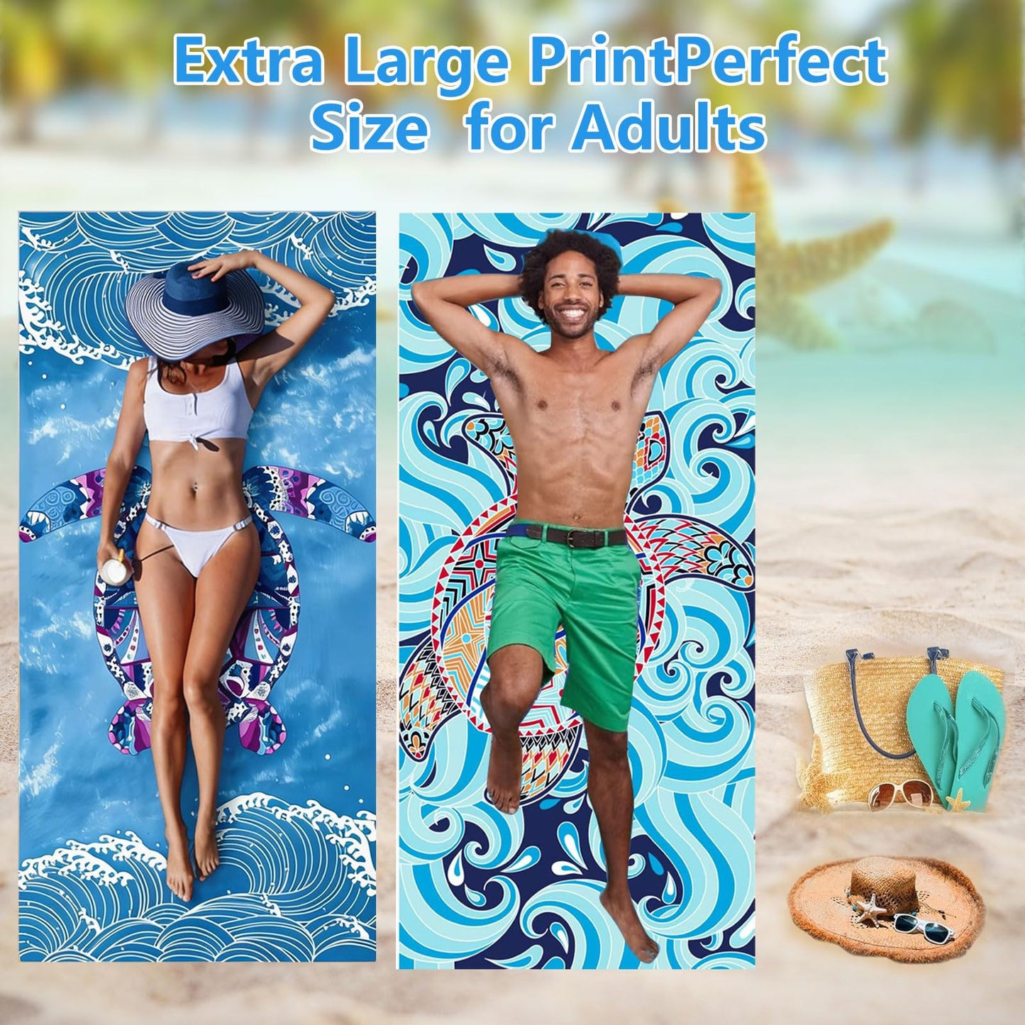 Luckezo 2 Pack Thin Lightweight Microfiber Beach Towel, Oversized 180 x 90 cm Big Extra Large Microfiber Sand Free Towels