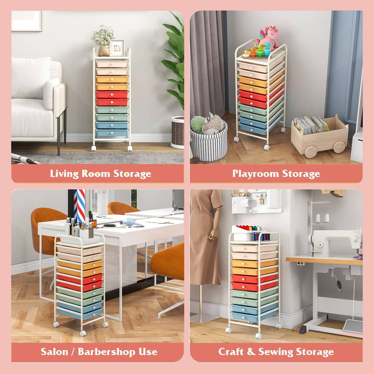 GiantexUK 10 Drawers Rolling Trolley (Colorful)