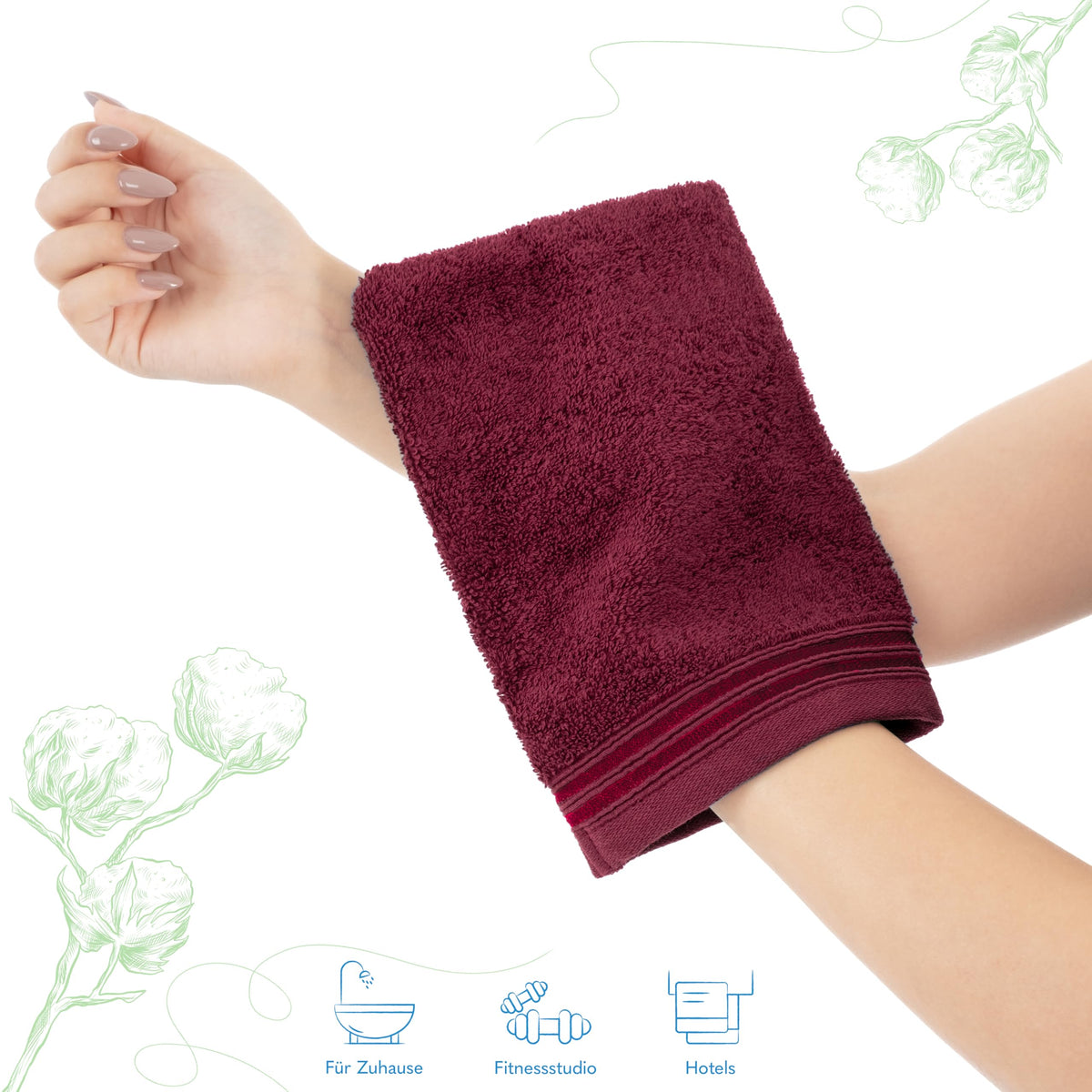 Hammetex Set of 2 Mini Hand Towels 15 x 22 cm, 100% Cotton with Wash Cloth, Terry Cloth, Super Fluffy Soft Quality, Durable, Bordeaux Red