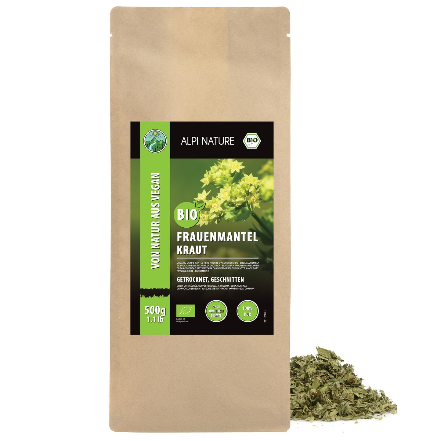 Alpi Nature Organic Lady's Mantle Tea 500g 1.1 lb, Loose Tea, Dried and Cut Lady's Mantle Herb