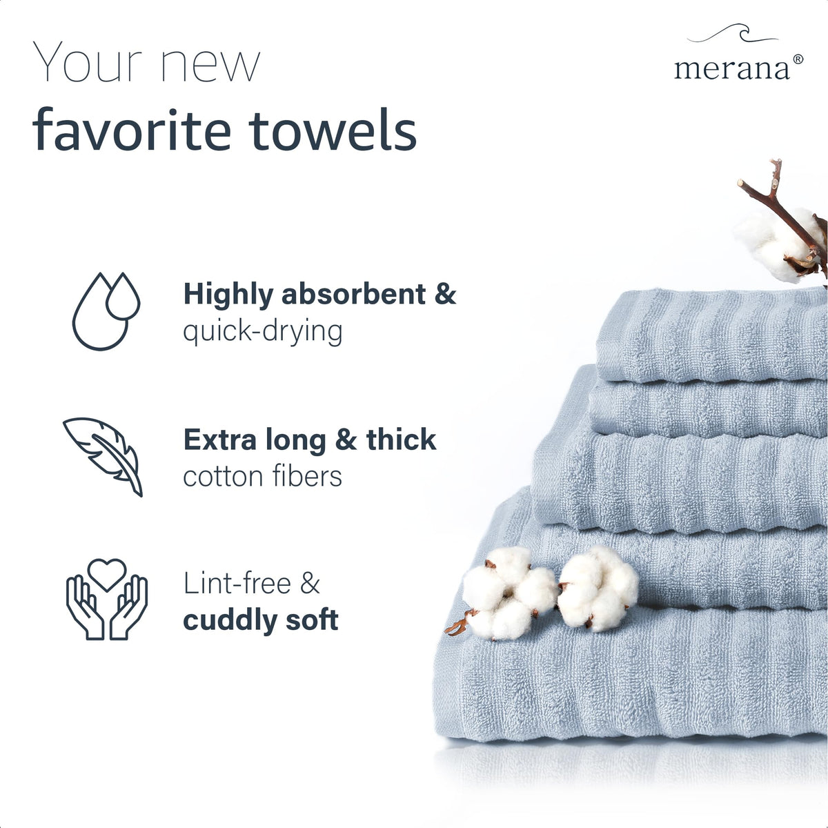 Merana OSLO towel set | quick-drying, soft & lint-free | terry luxury quality | 100% cotton terrycloth | OEKO-TEX | 590 GSM | gift set | Light blue