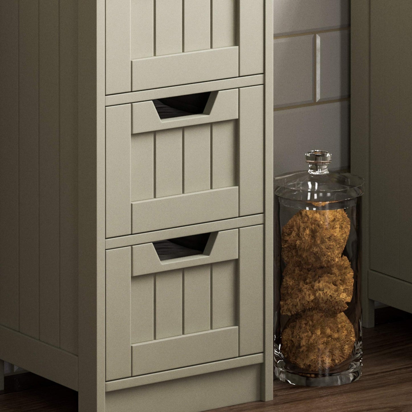 Bath Vida Priano Bathroom 4 Drawer Floor Standing Cabinet Unit Storage Wood, Grey & Oak