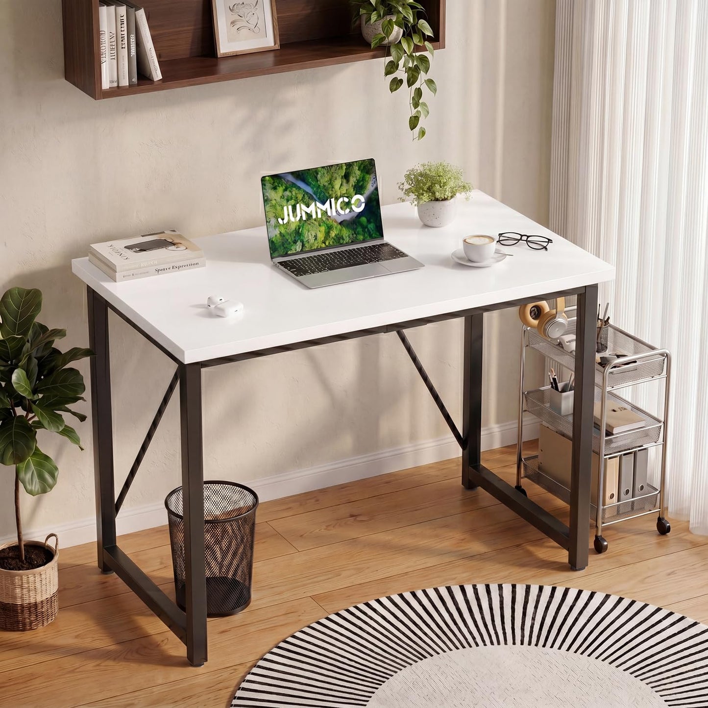 JUMMICO Computer Desk Table Workstation 80 x 50 x 75 cm for Office Living Room Bedroom Simple Assembly Industrial Design Black Desk Metal Frame,White