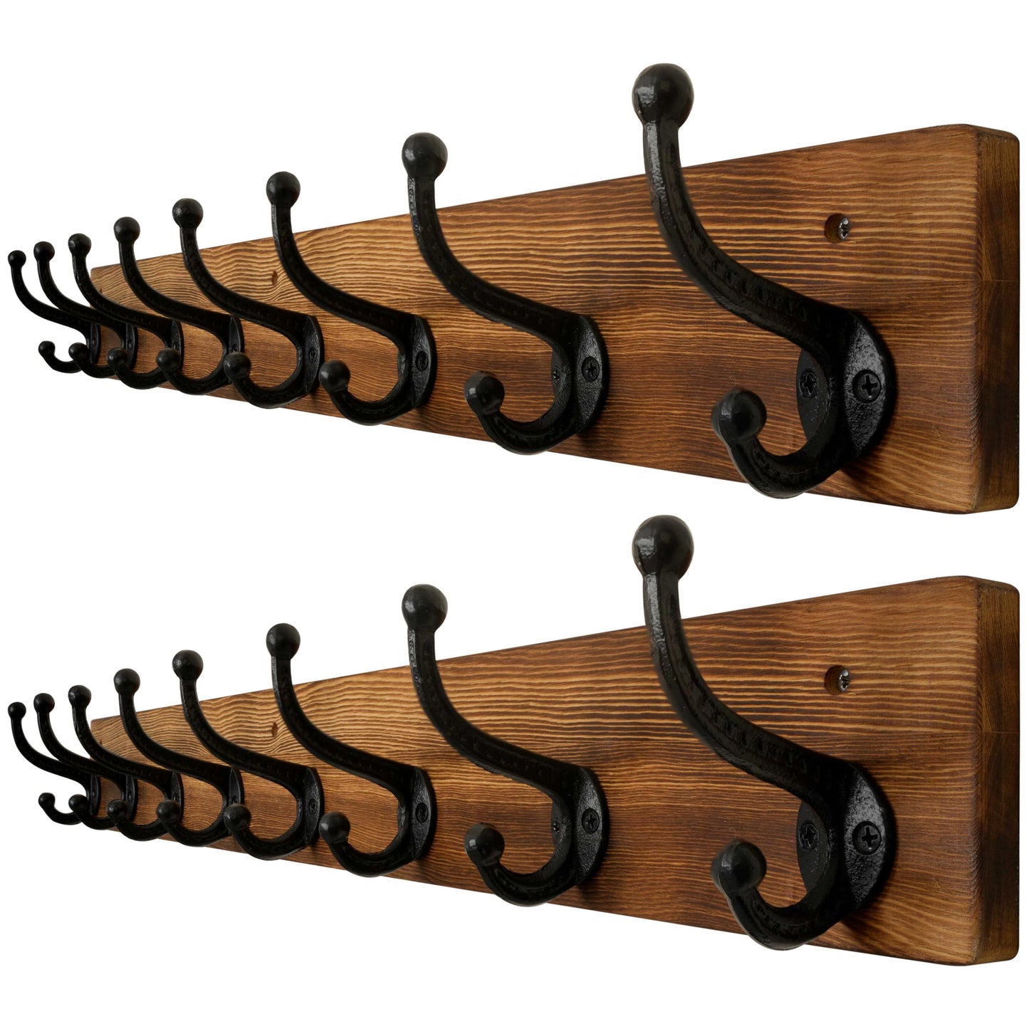 WEBI Rustic Coat Rack Wall Mount Long 8 Cast Iron Coat Hooks Wall Mounted,Heavy Duty Wall Coat Hanger Hooks for Hanging Coats,Clothes,Brown,2 Packs