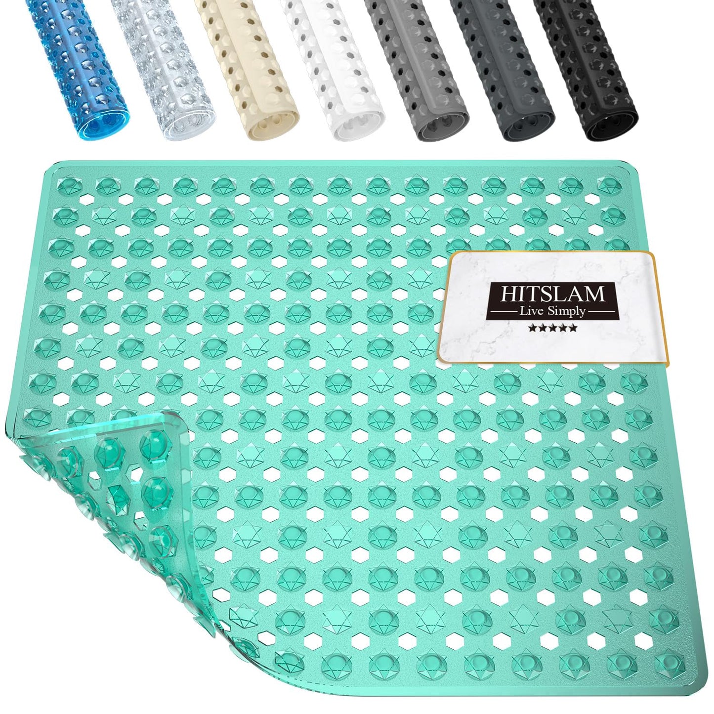 HITSLAM Shower Mat Non Slip Anti Mould, Bath Mat Anti Slip With Suction Cups and Drain Holes, Square Shower Mat for Inside Shower 53 x 53cm, Machine