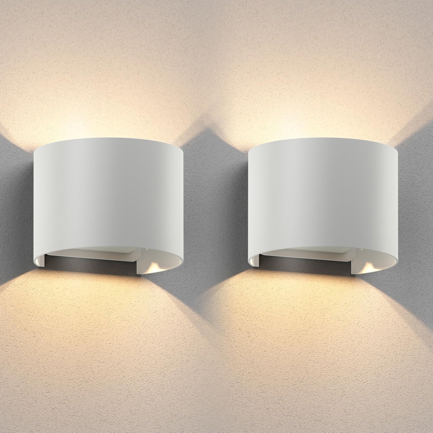 ledscom.de 2 x RUNEL Wall Light for Outdoors, IP65, up/Downlight, matt White, Round, 1x G9 max. 10W