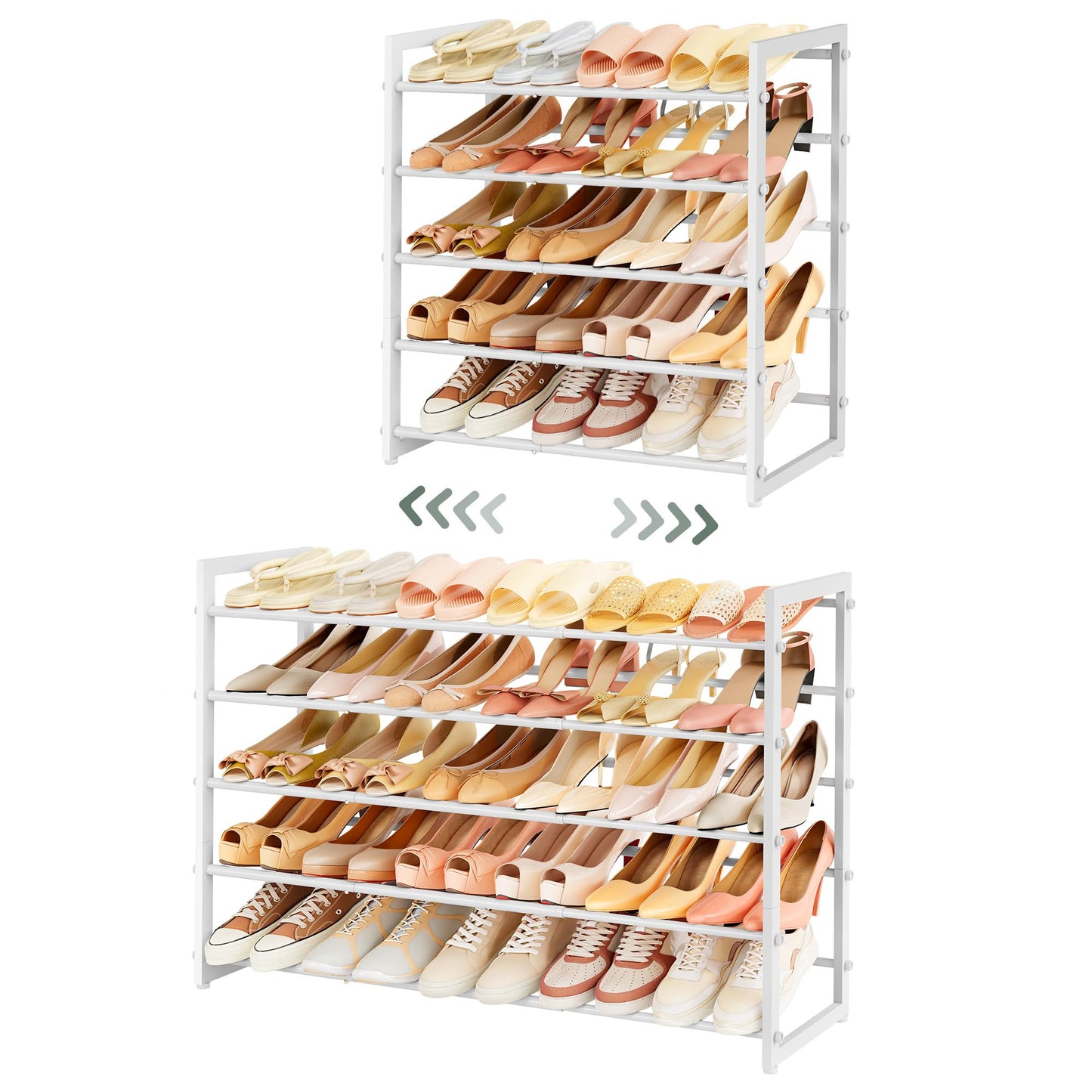 FAVOOSTY 5 Tier Shoe Rack Extendable Metal, Small Shoe Storage Organizer for Closet Inside Wardrobe