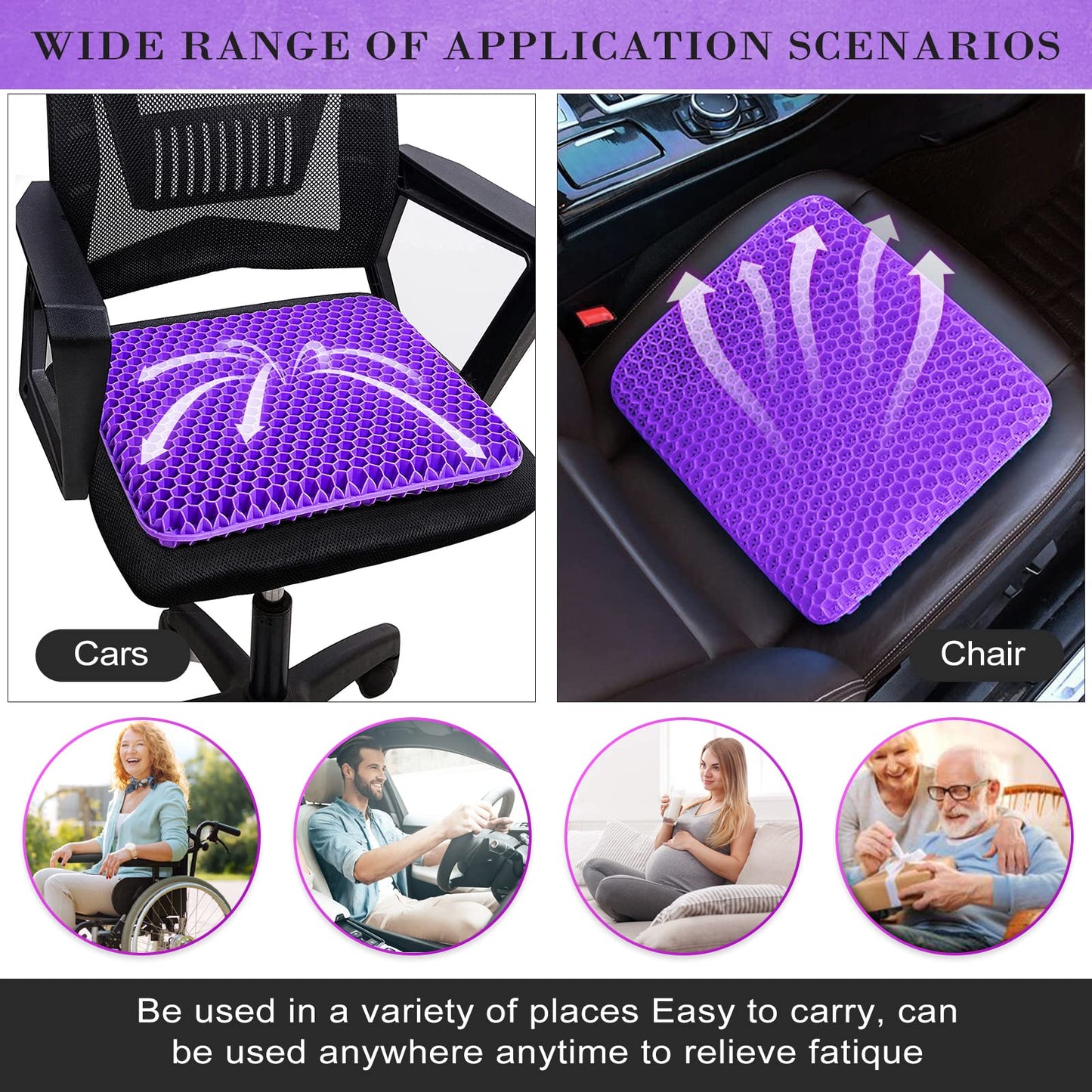 Gel Seat Cushion, Double Thick Breathable Seat Cushion Cool Gel Cushion Honeycomb Design,Breathable Lumbar Cushion With Non-Slip,Pressure Pain relief