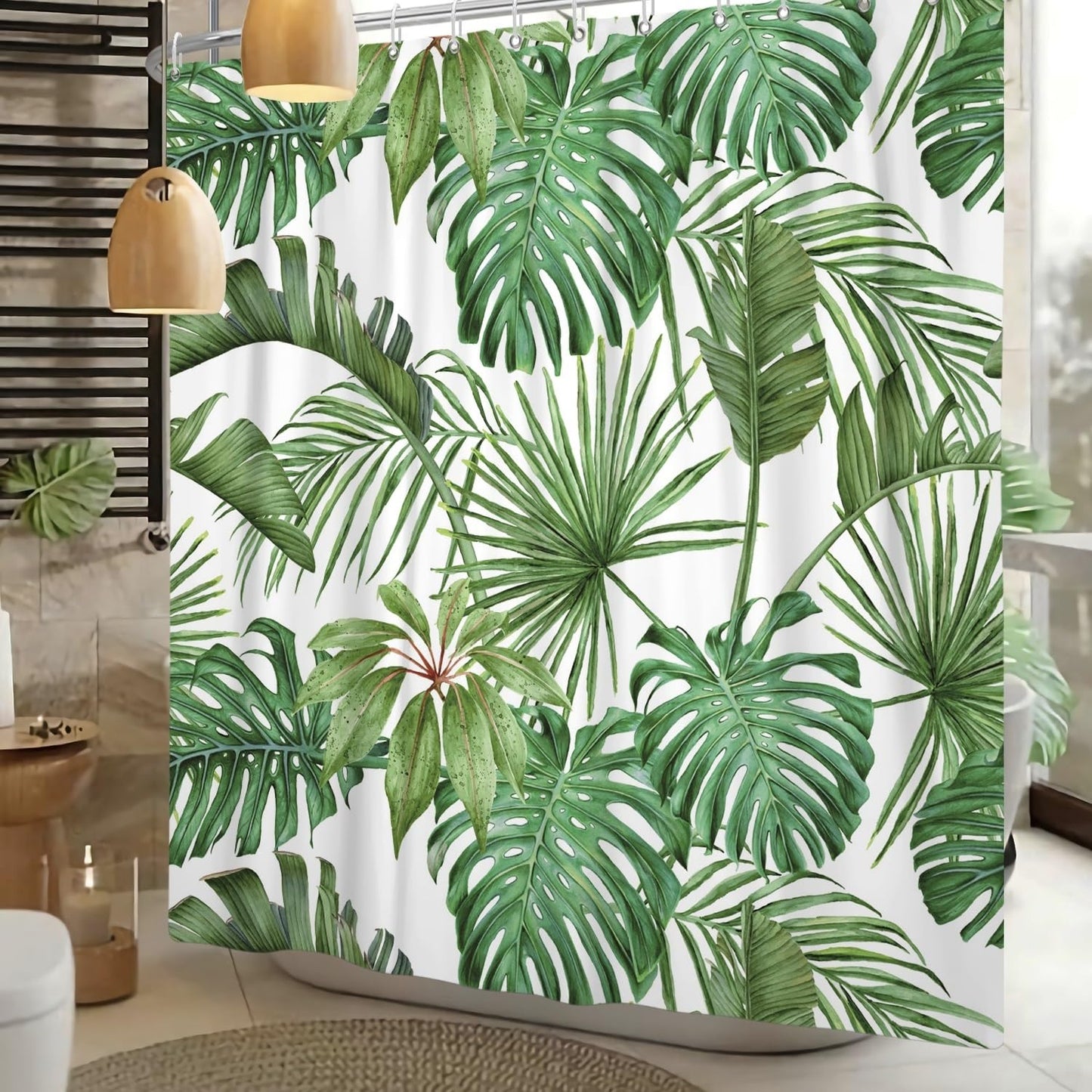 Xiaoterna Tropical Jungle Monstera Leaves Shower Curtain Green Leaves Plant Bathroom Curtain Rainforest Nature Green Leaves Shower Curtain Mould and