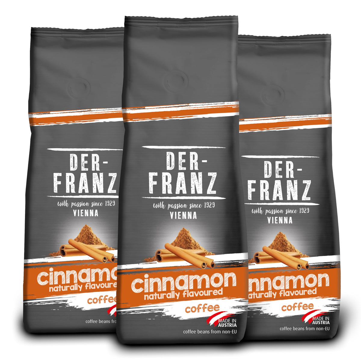 Der-Franz Coffee, flavoured with Cinnamon, Arabica and Robusta coffee beans, 3 x 500 g