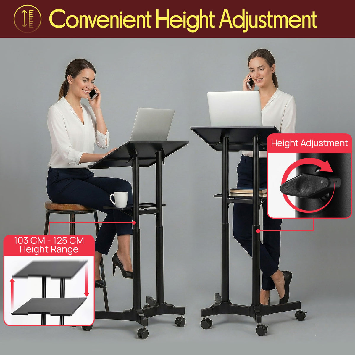 Pyle Lectern Stand Podium Mobile Adjustable Laptop Lectern