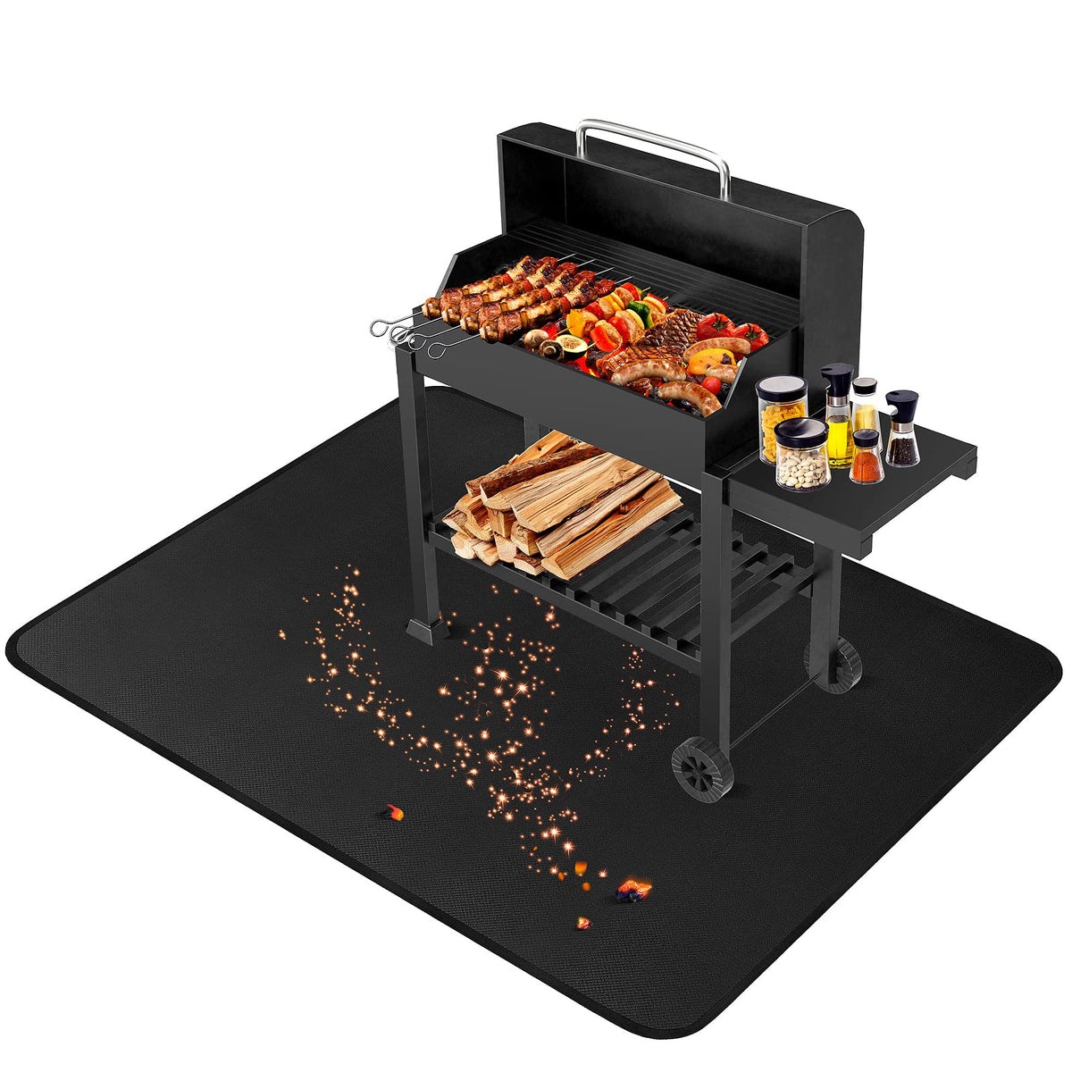 GanKe Under Grill Mat 152 x 100 cm BBQ Floor Mats Fire Retardant Rugs Deck Patio Protector, Fireplace Mat Fire Pit Mat, Fireproof OilProof Durable