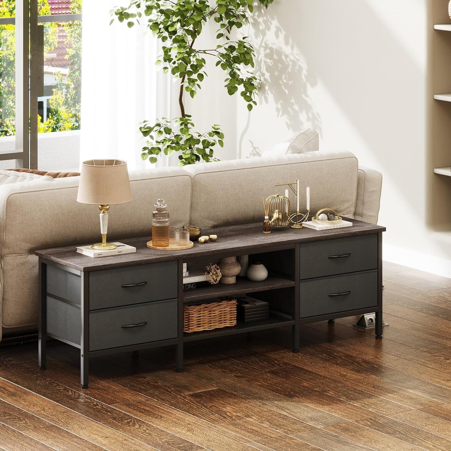CAIYUN TV Stand with Storage, TV Table 63 Inch with Drawers for 65 70 Inch TV, TV Console Table, TV Bench for Living Room, Bedroom(Grey,63 Inch)
