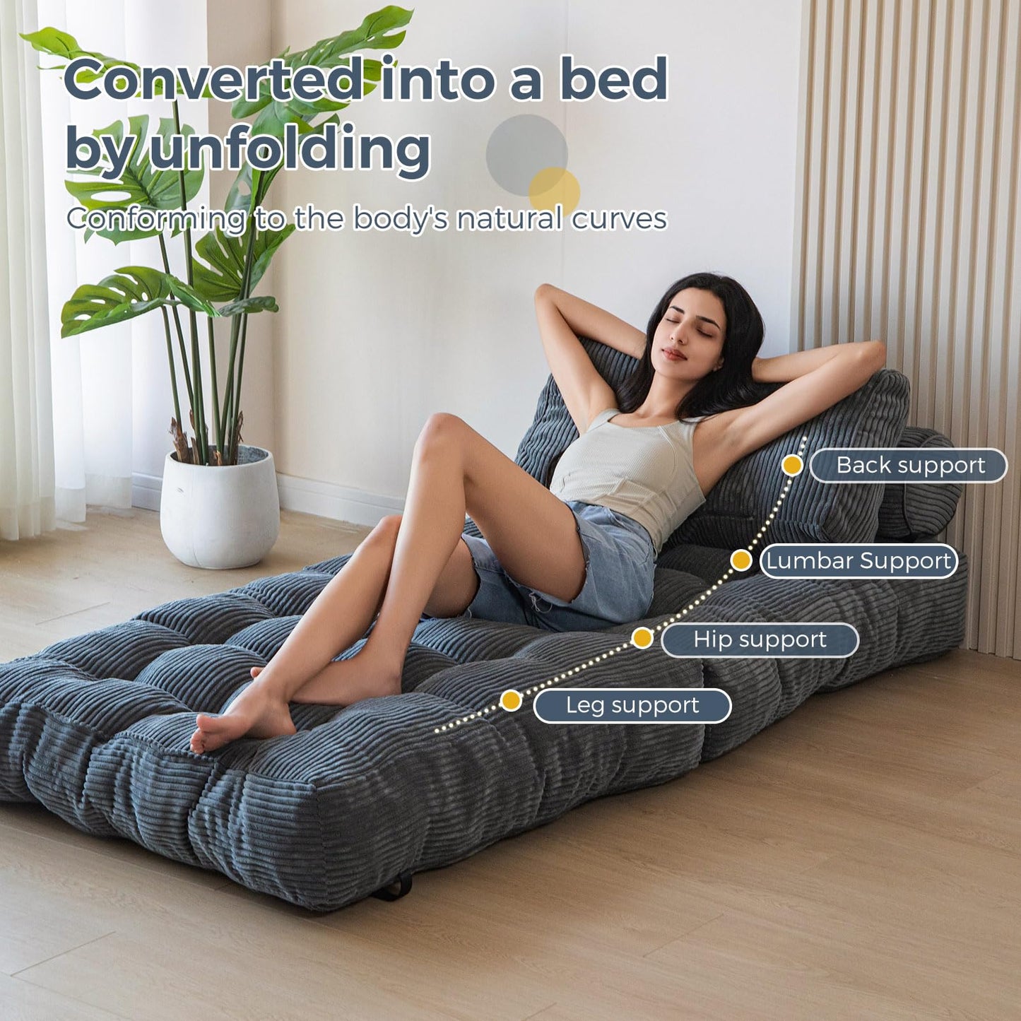 MAXYOYO Folding Sofa Bed, Convertible Sleeper Chair with Pillow Foldable Mattress with Back Support