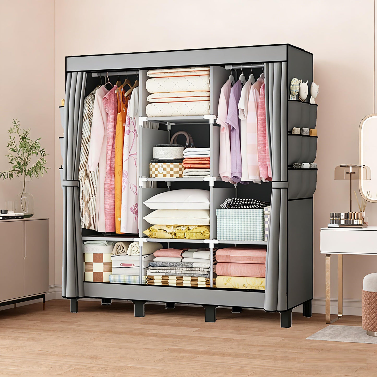 lishbie Portable Fabric Wardrobe,130x45x172cm Foldable Storage Closet