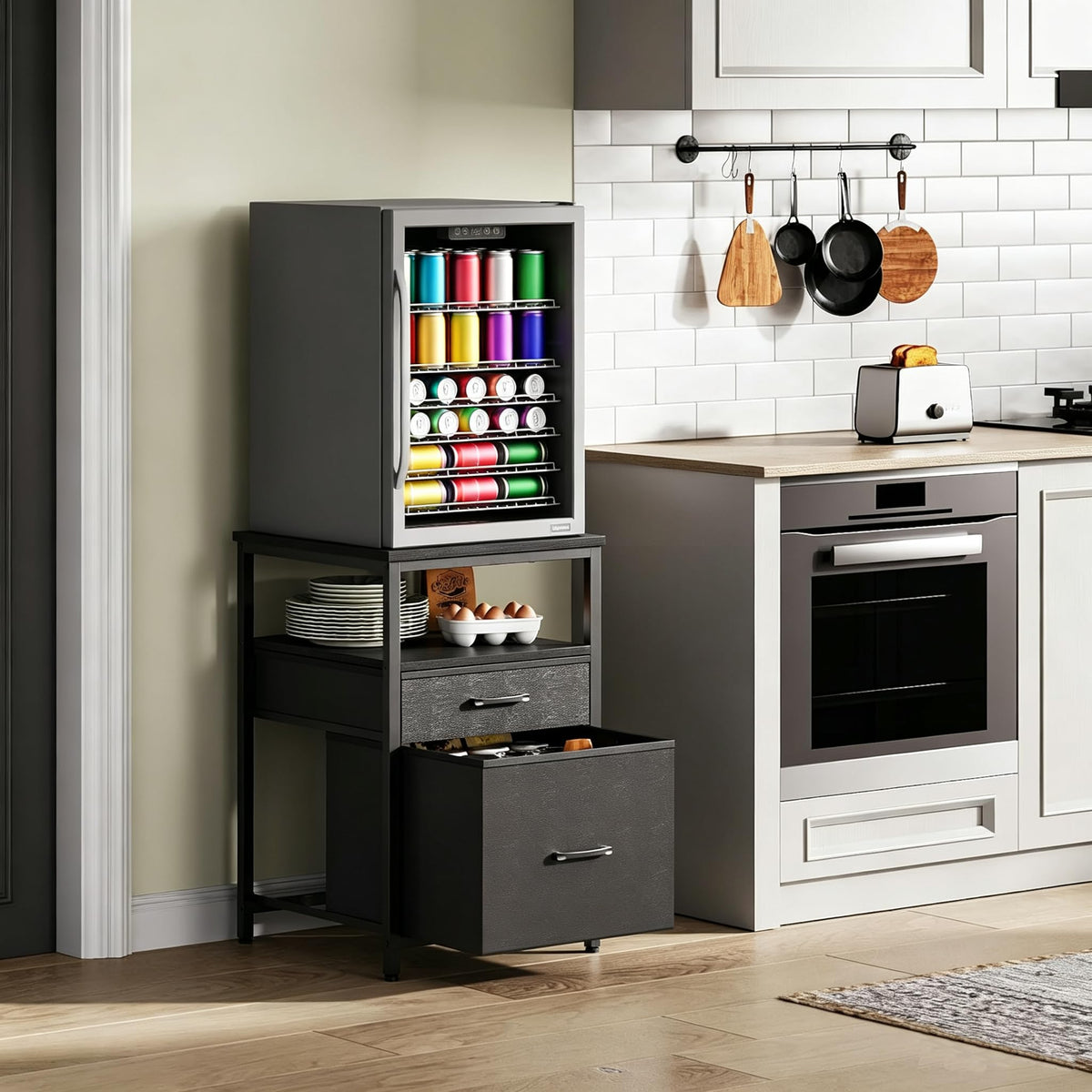 Herture Mini Fridge Stand, Small Refrigerator Stand with 3 Storage