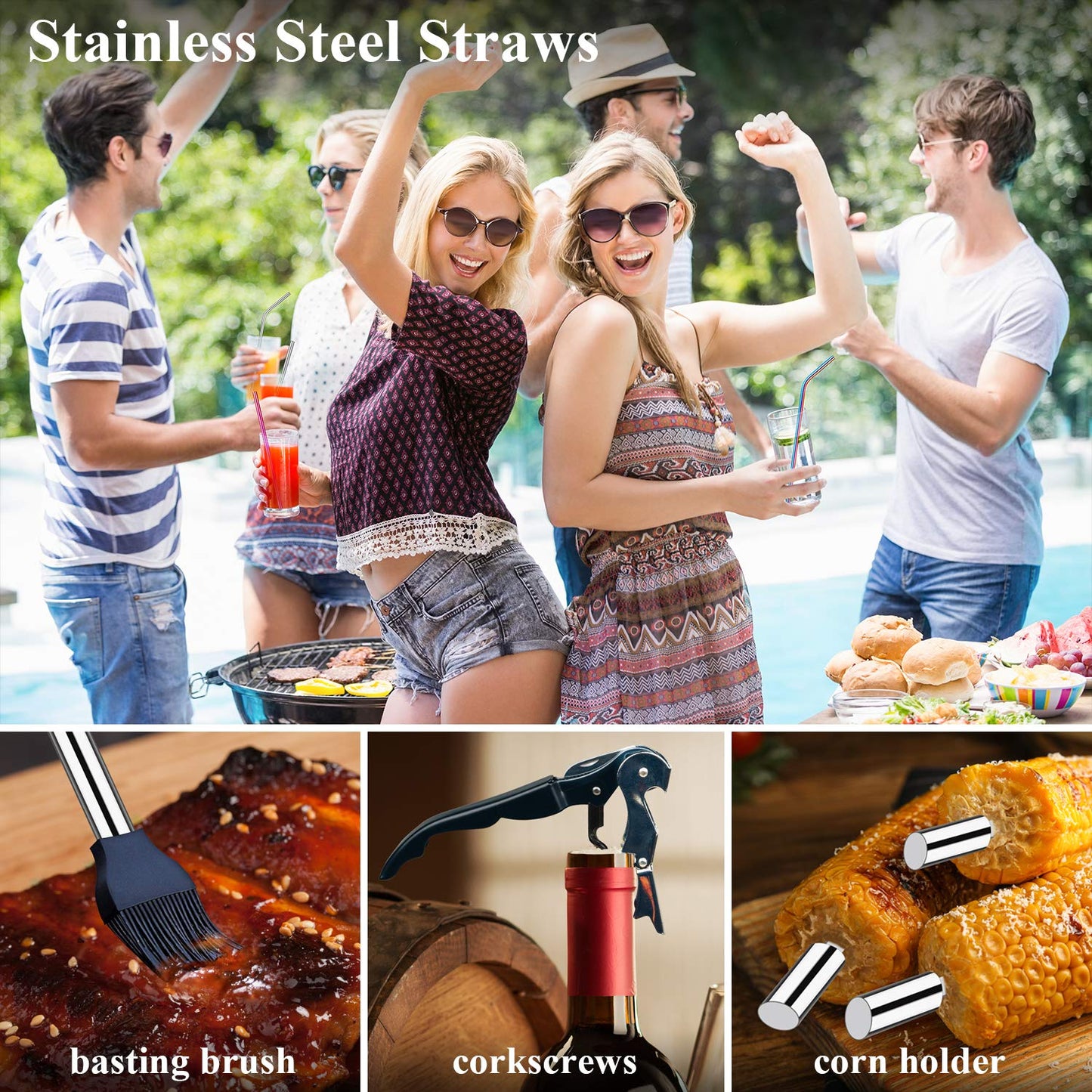 ROMANTICIST 26pcs Extra Thick Stainless Steel Grill Tool Set for Men, Heavy Duty Grilling Accessory Kit for Backyard, BBQ Utensils Gift Set with Meat