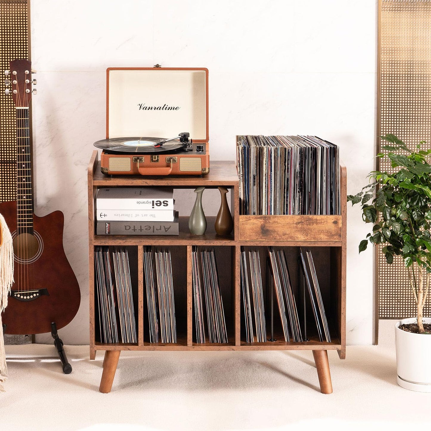 UODERS Record Player Stand, Large Record Player Table Cabinet with Open Vinyl Storage and Display Shelf Holds up to 350 Albums