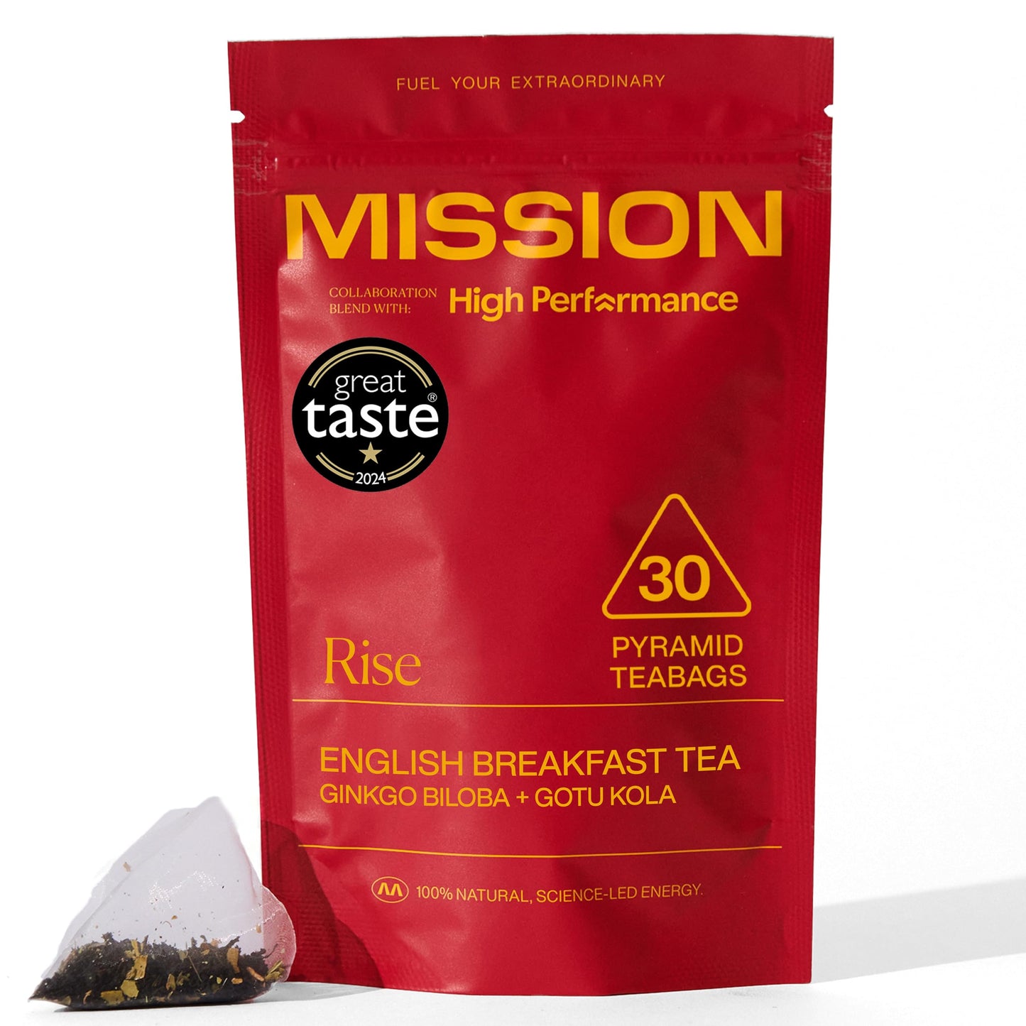 MISSION - Rise Tea - English Breakfast Tea with Yerba Mate, Gotu Kola & Ginkgo Biloba - Improve Performance - 30 Pyramid Tea Bags