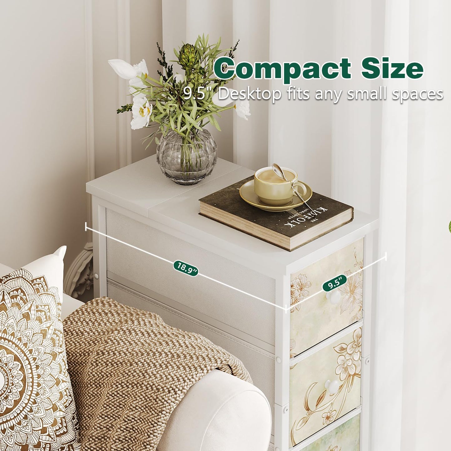 COTUBLR Chest of Drawers with 4 Drawers Tall Dresser for Bedroom Retro Floral Pattern Clothes Storage Organiser Unit for Living Room Entryway Closet