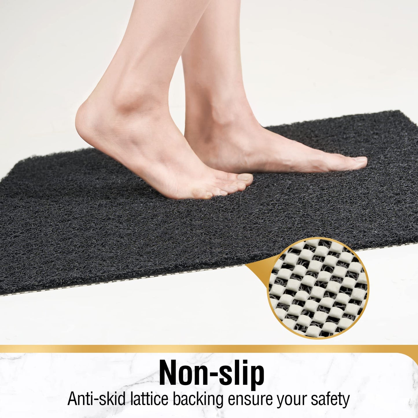 HITSLAM Non Slip Bath Mat 101x51 cm, Shower Mats for Inside Shower, Black
