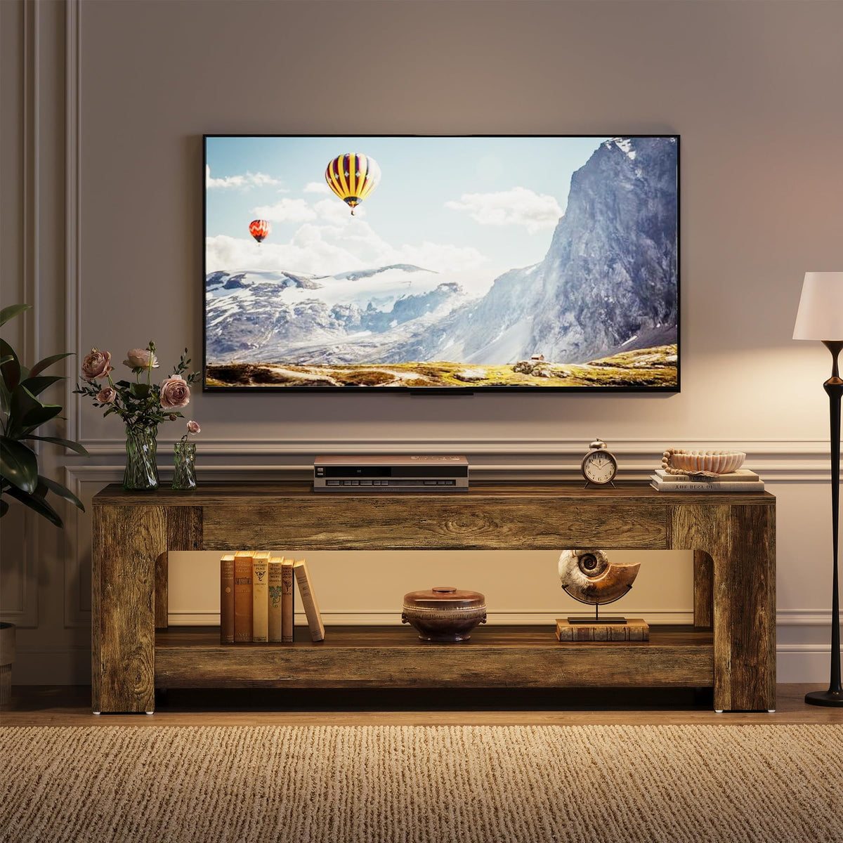Tribesigns TV Stand for Living Room for 55/60/65/75-Inch TVs, Farmhouse Rustic TV Console with Storage Shelves