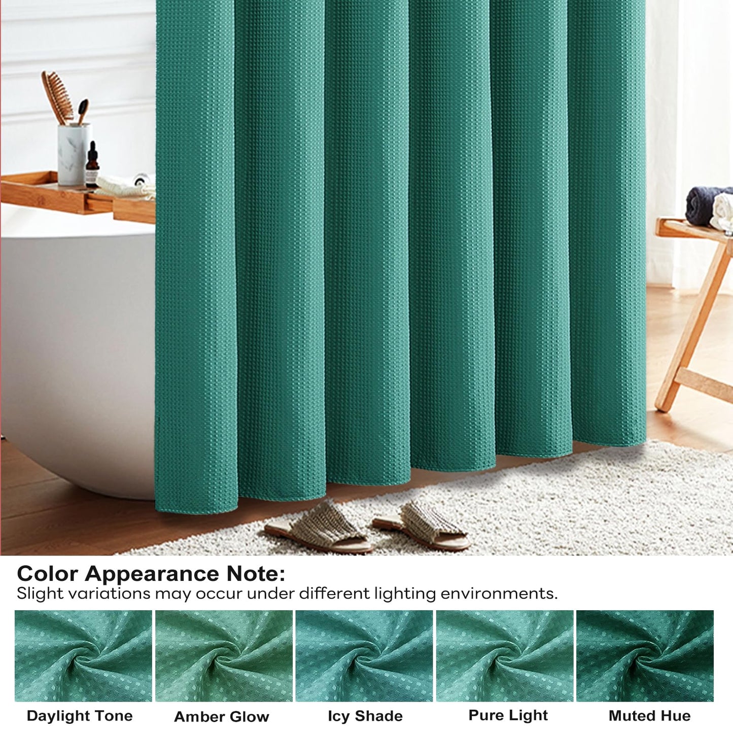 BTTN Waffle Weighted Shower Curtain, Waterproof, 182x182cm, Seaweed Green
