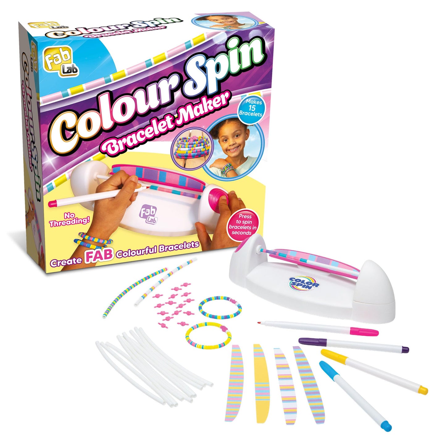 FabLab Colour Spin Bracelet Maker | Create FAB Colourful Bracelet Designs | No Threading Required | Jewellery Making Kit for Kids Ages 6+