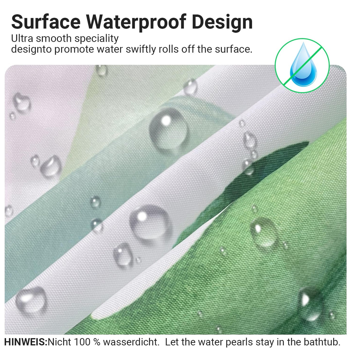 Lerores Shower Curtain, 200 x 160 cm, Green Leaves, Weighted Hem, Anti-Mould Textile, Water-Repellent